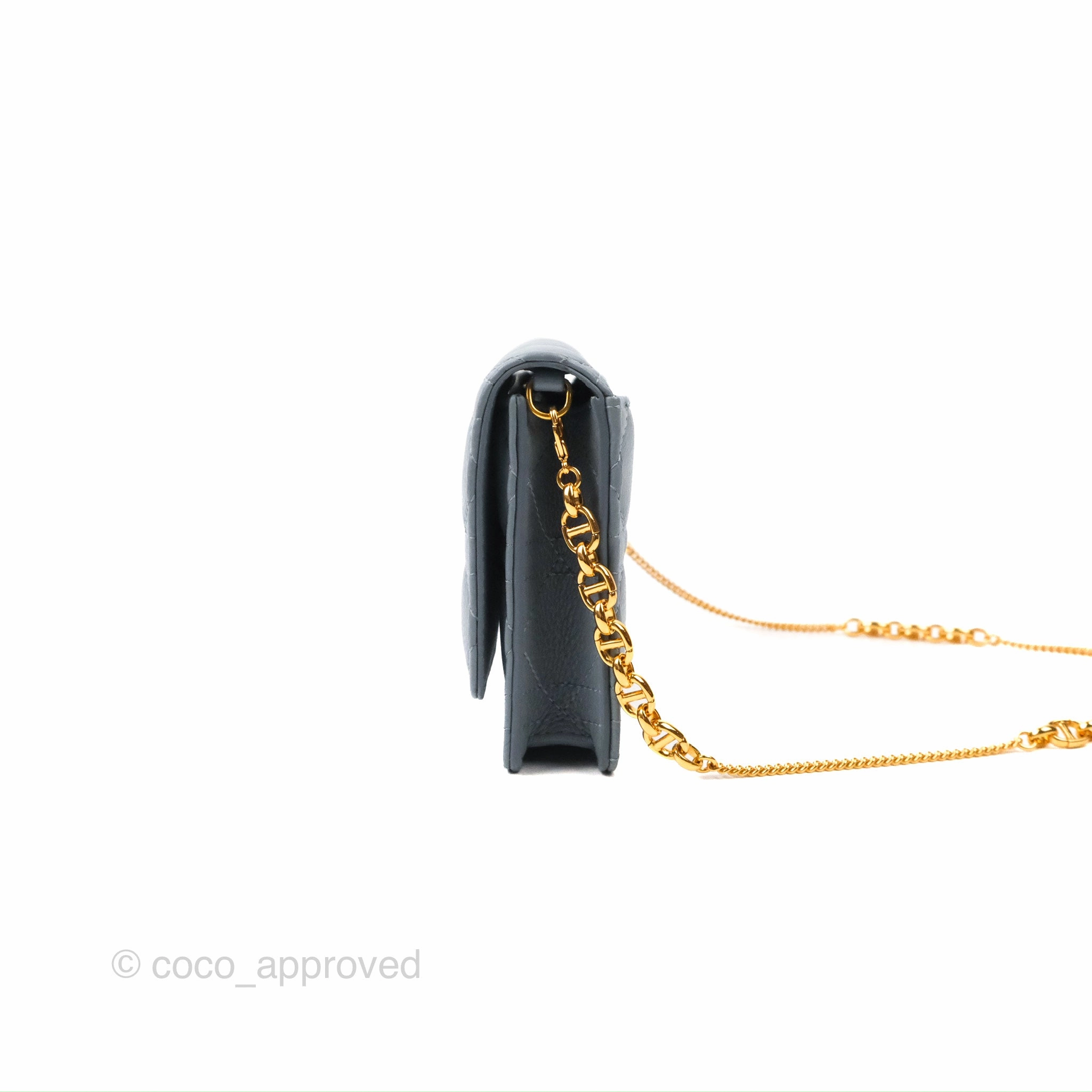Dior Caro Pouch With Chain Cloud Blue Cannage Calfskin