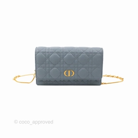 Dior Caro Pouch With Chain Cloud Blue Cannage Calfskin