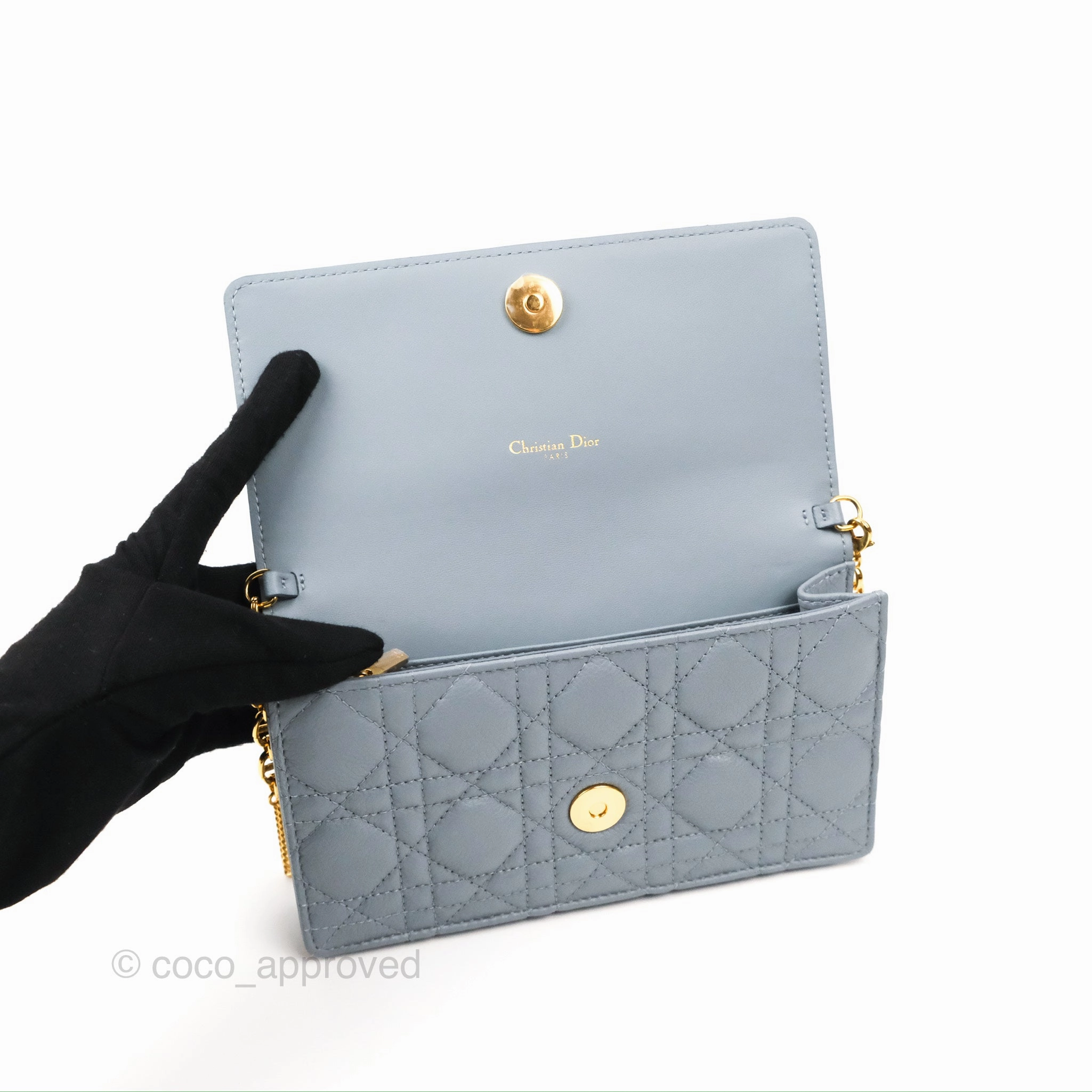 Dior Caro Pouch With Chain Cloud Blue Cannage Calfskin