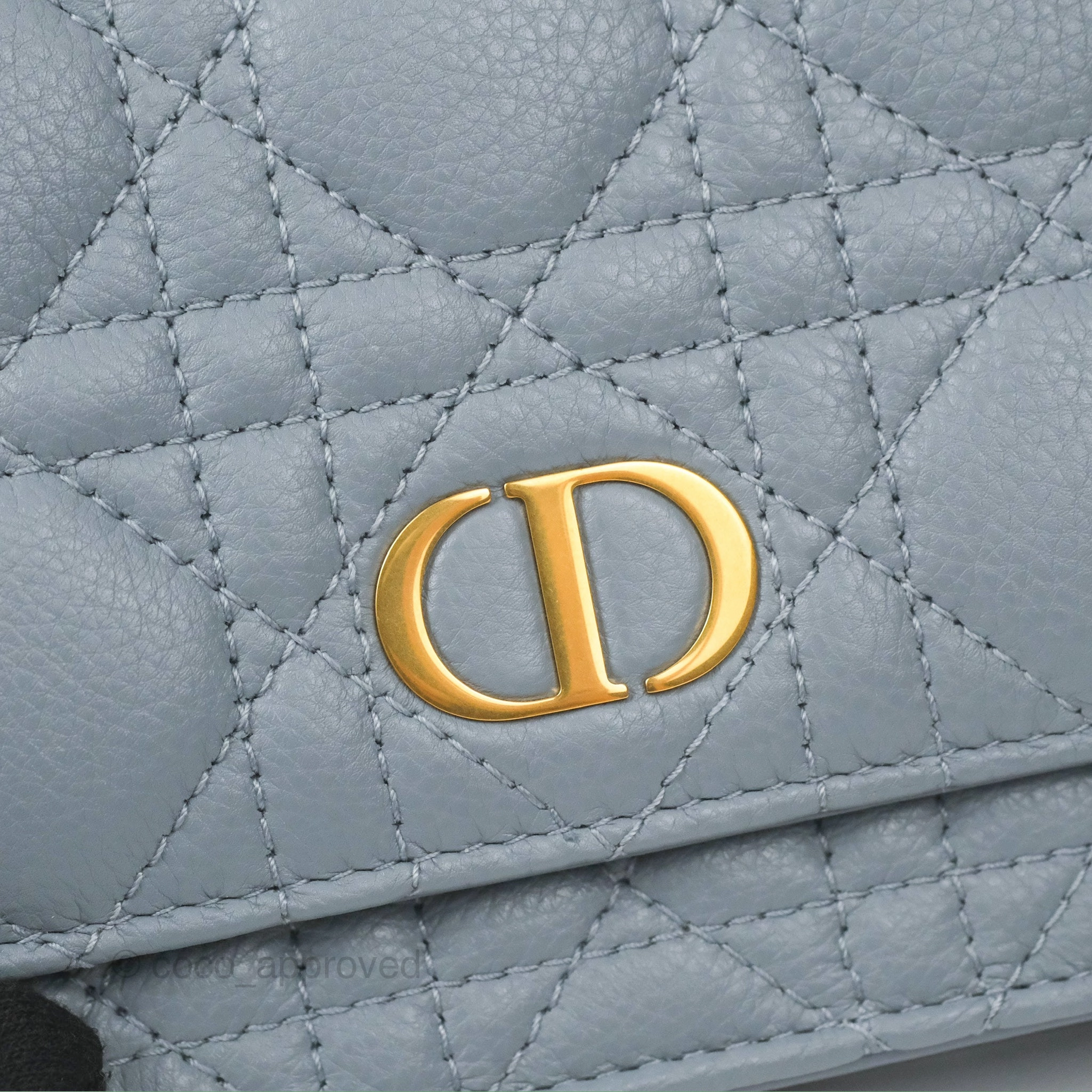 Dior Caro Pouch With Chain Cloud Blue Cannage Calfskin