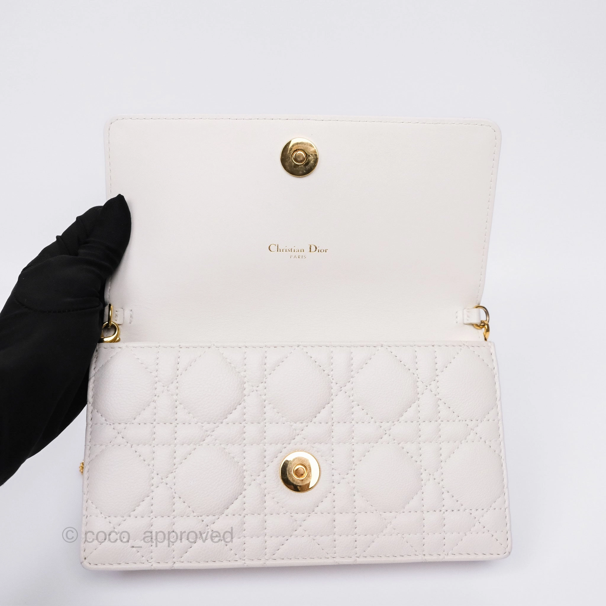 Dior Caro Pouch With Chain Latte Supple Cannage Calfskin