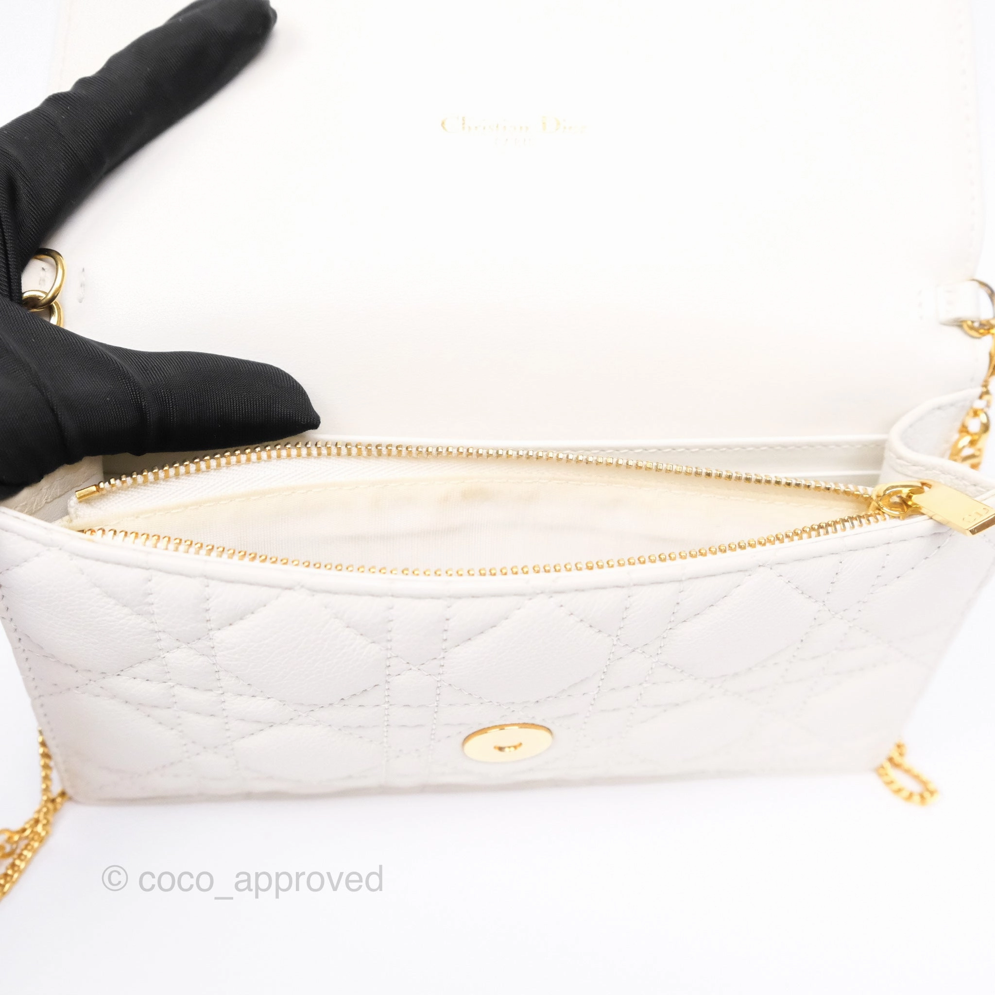 Dior Caro Pouch With Chain Latte Supple Cannage Calfskin