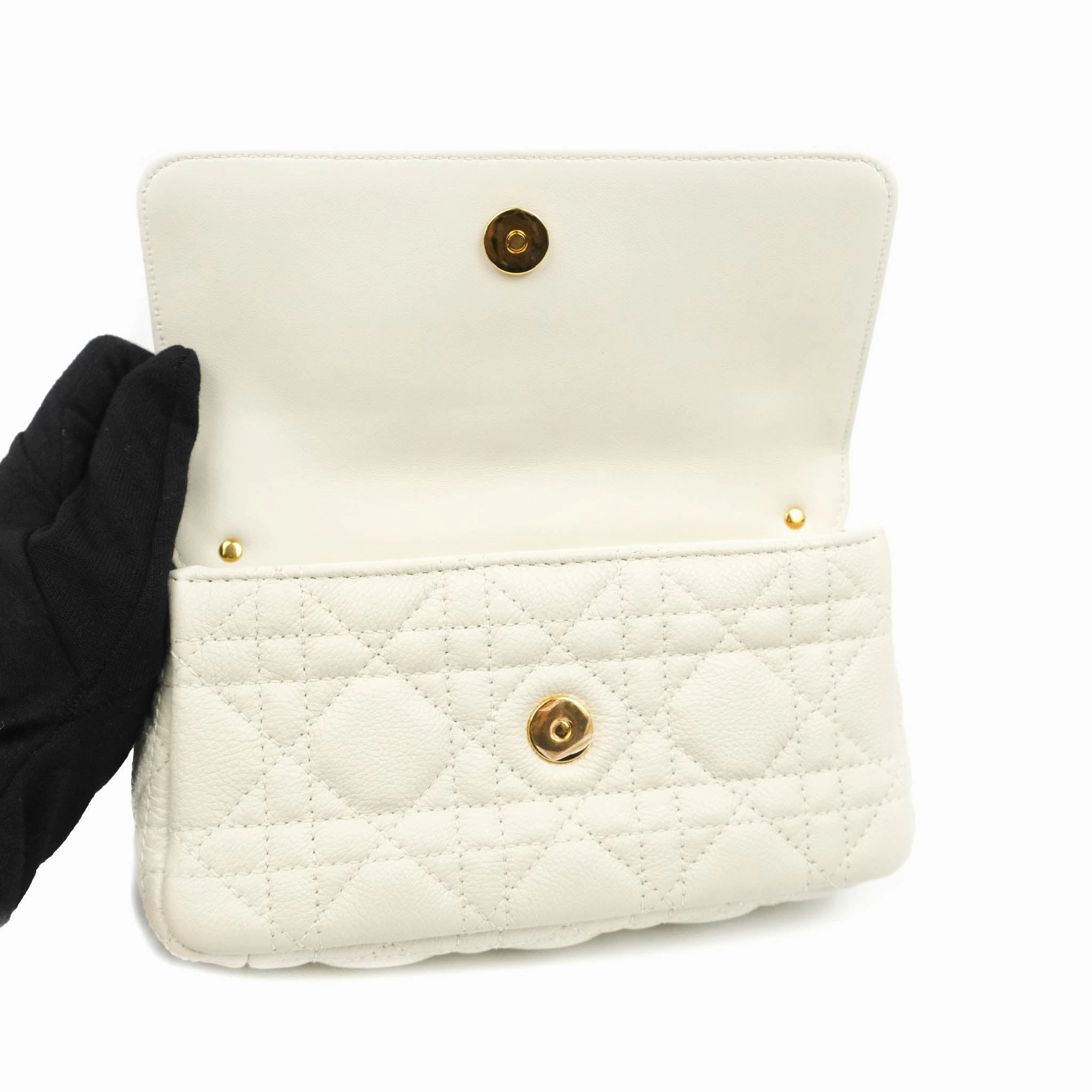 Dior Caro Pouch with Chain Latte Supple Cannage Calfskin