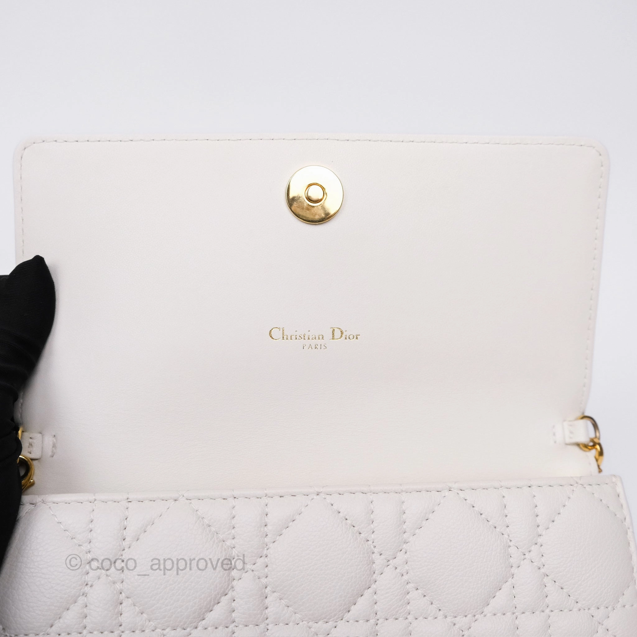Dior Caro Pouch With Chain Latte Supple Cannage Calfskin