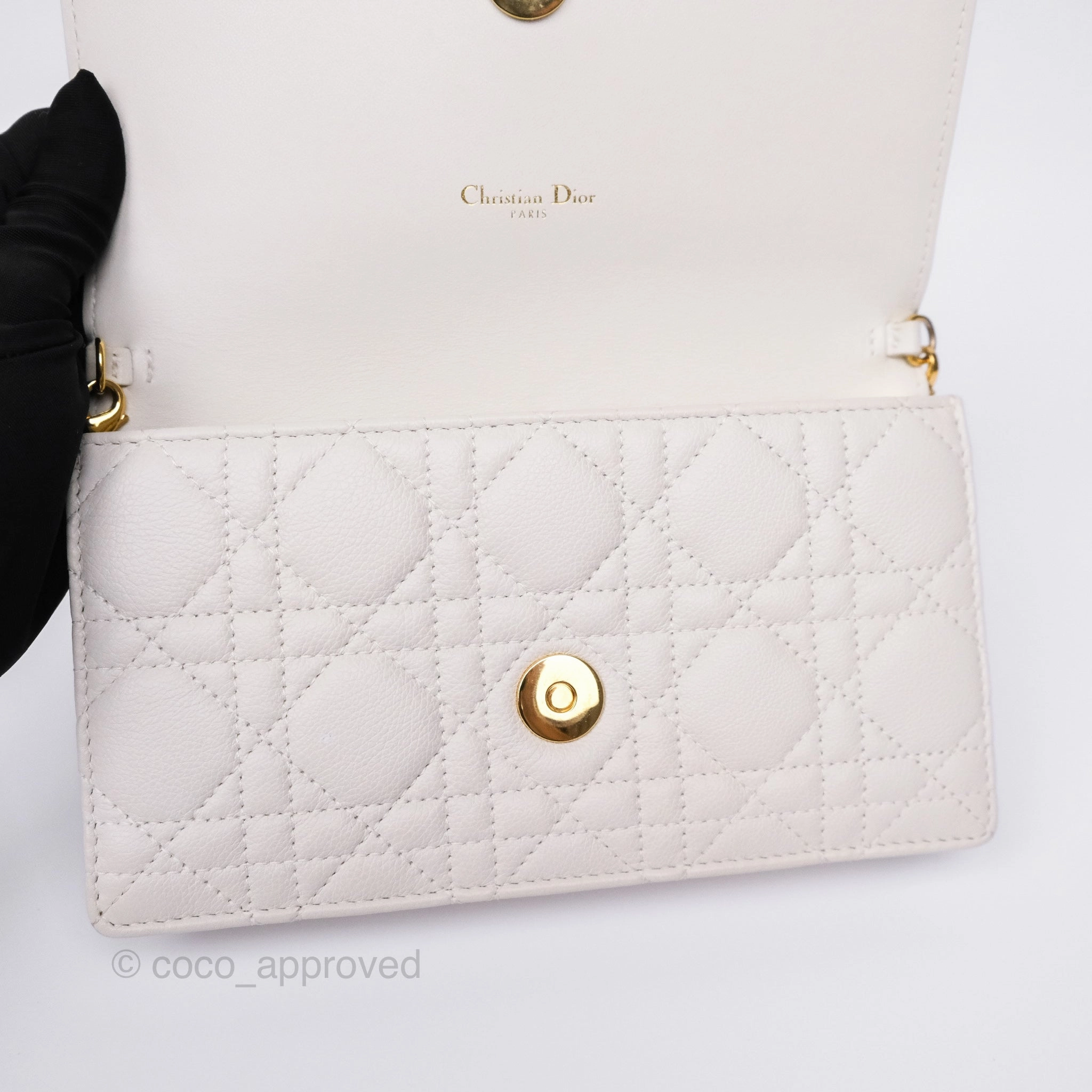 Dior Caro Pouch With Chain Latte Supple Cannage Calfskin