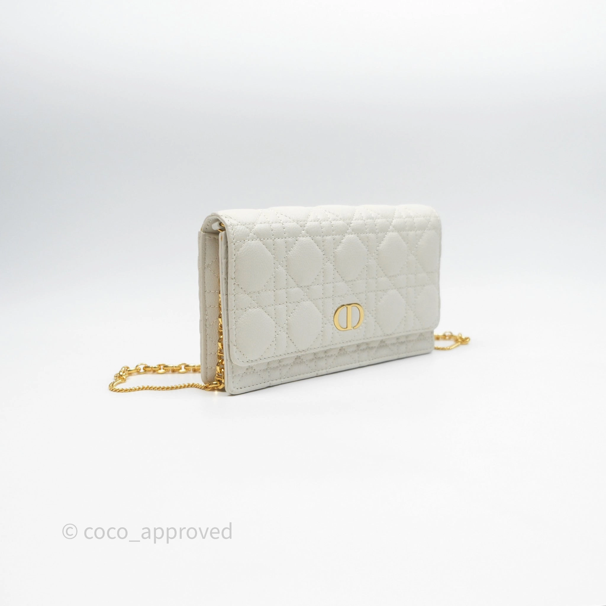 Dior Caro Pouch with Chain Latte Supple Cannage Calfskin