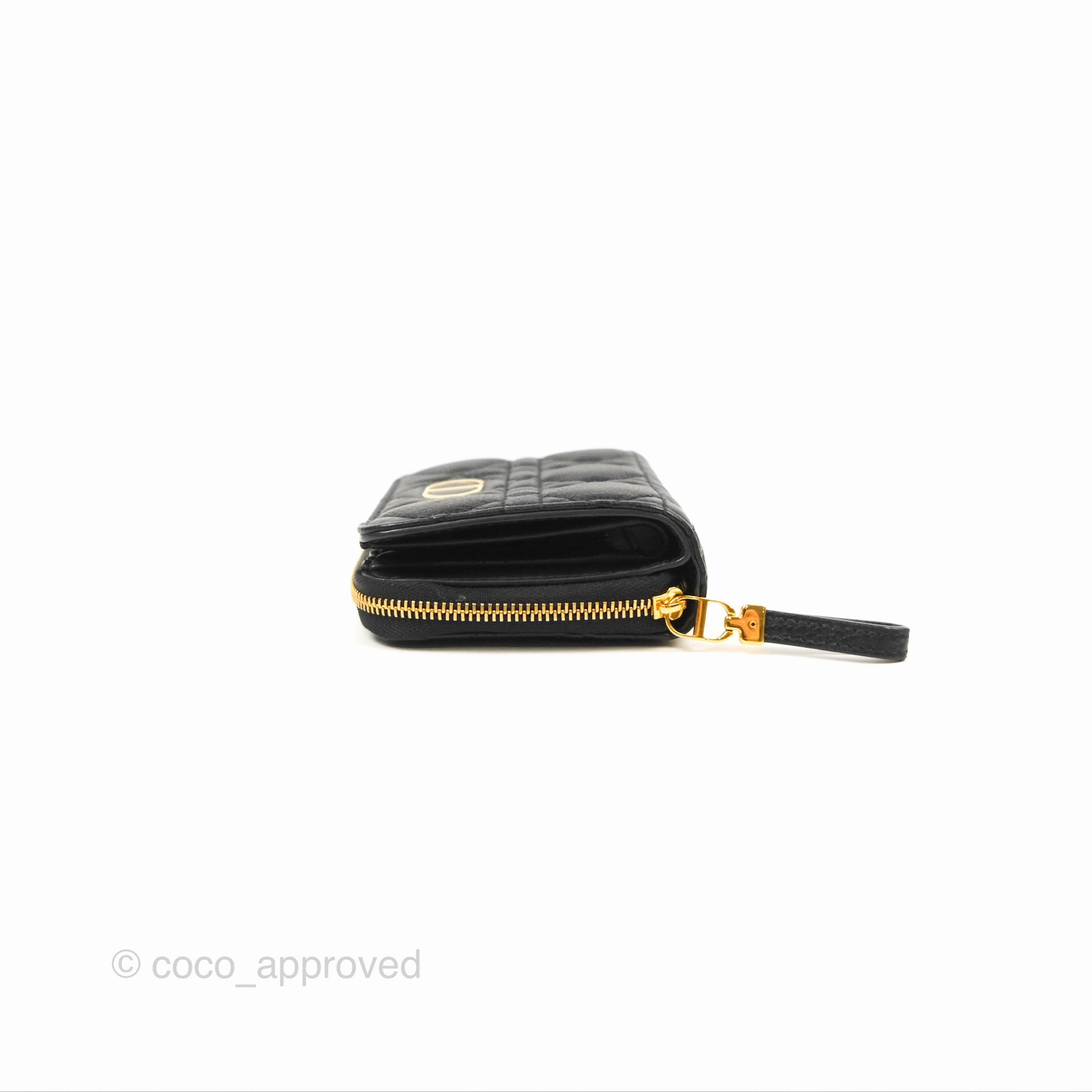 Dior Caro Scarlet Zipped Wallet Black Supple Cannage Calfskin