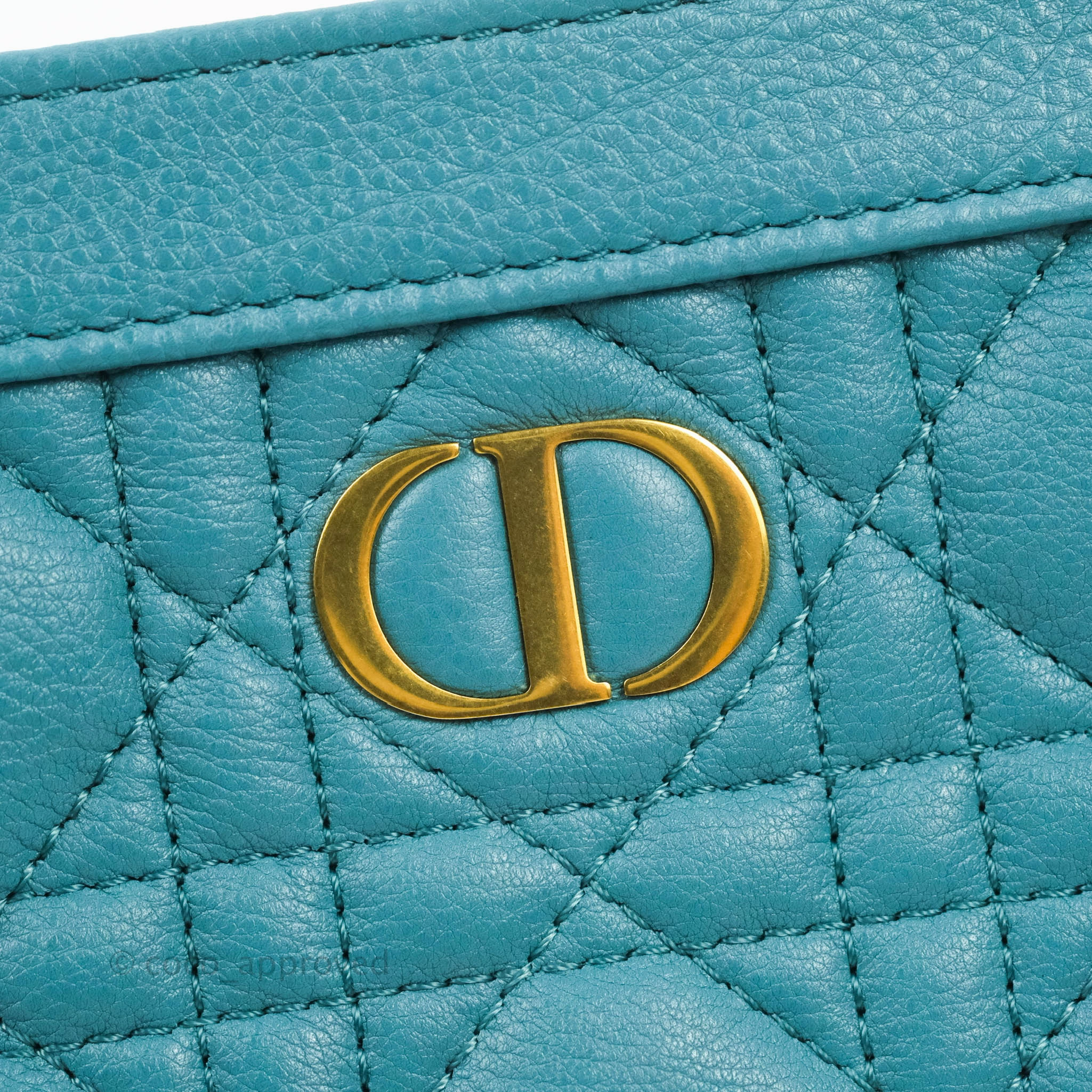 Dior Caro Zipped Pouch With Chain Azure Blue Supple Cannage Calfskin
