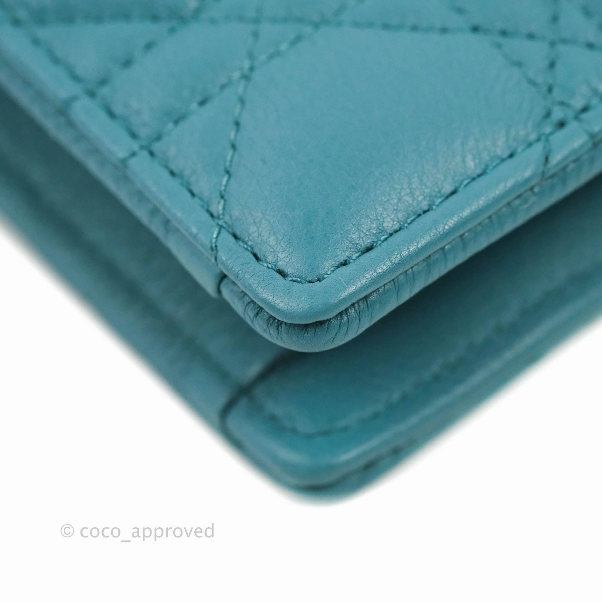 Dior Caro Zipped Pouch With Chain Azure Blue Supple Cannage Calfskin