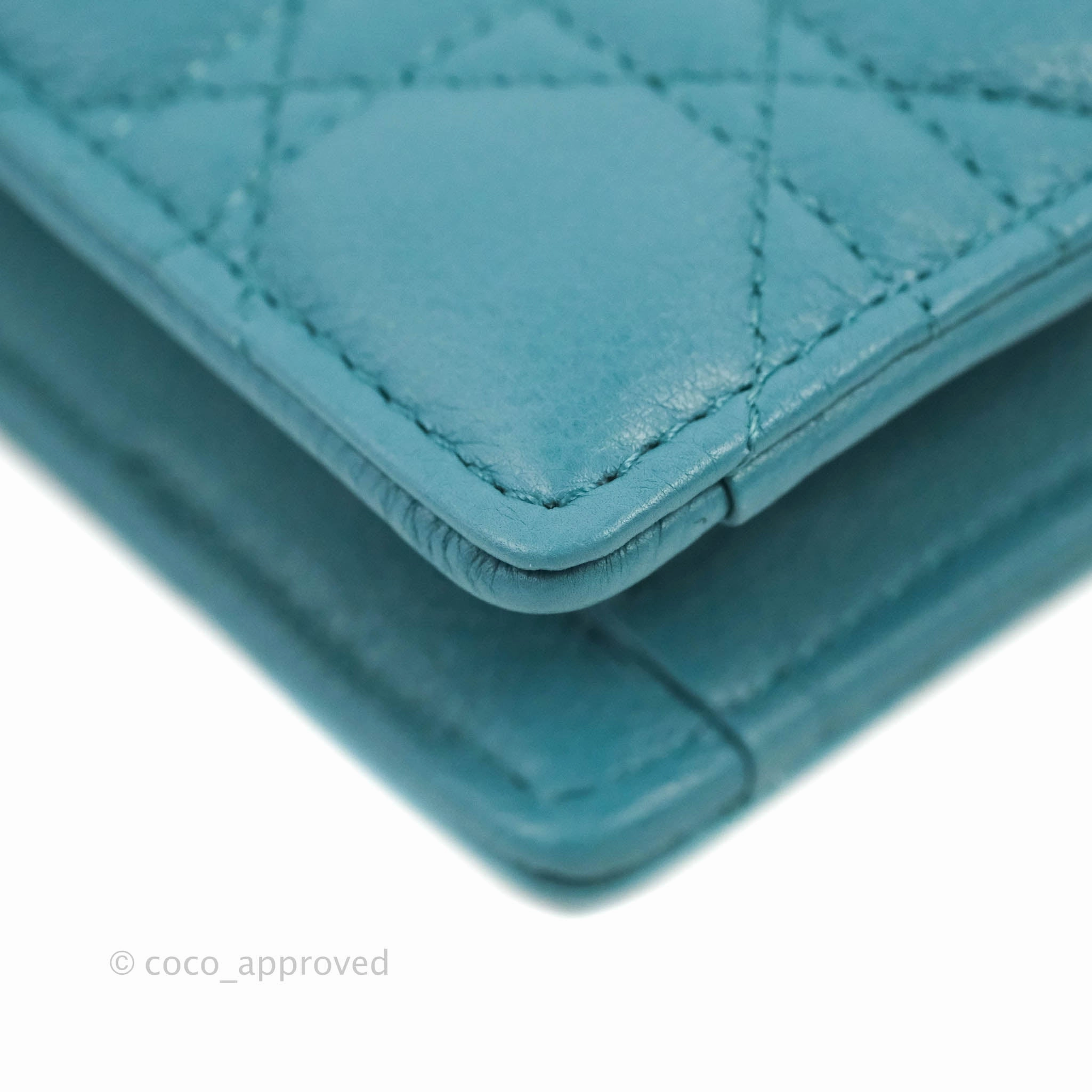 Dior Caro Zipped Pouch With Chain Azure Blue Supple Cannage Calfskin