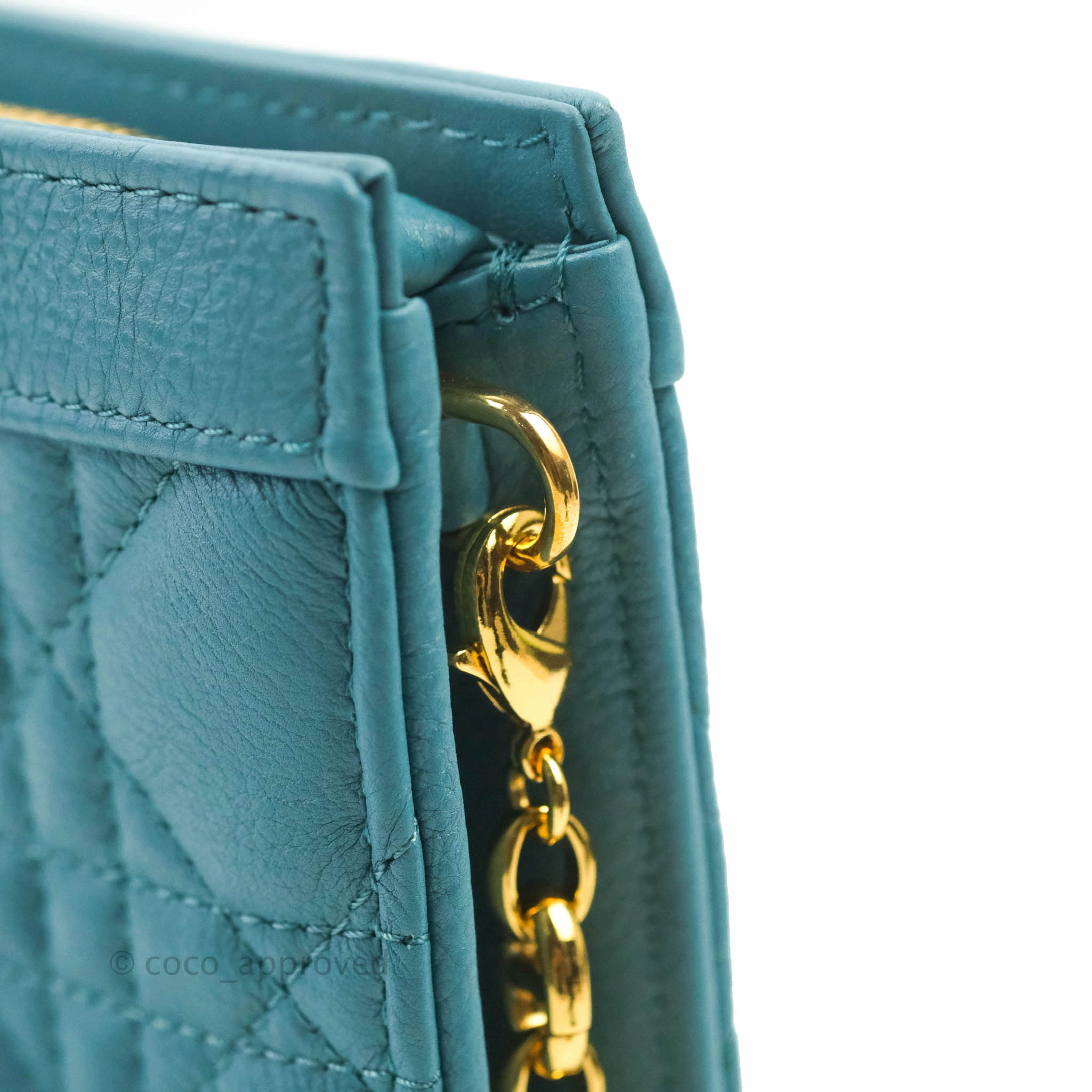 Dior Caro Zipped Pouch With Chain Azure Blue Supple Cannage Calfskin