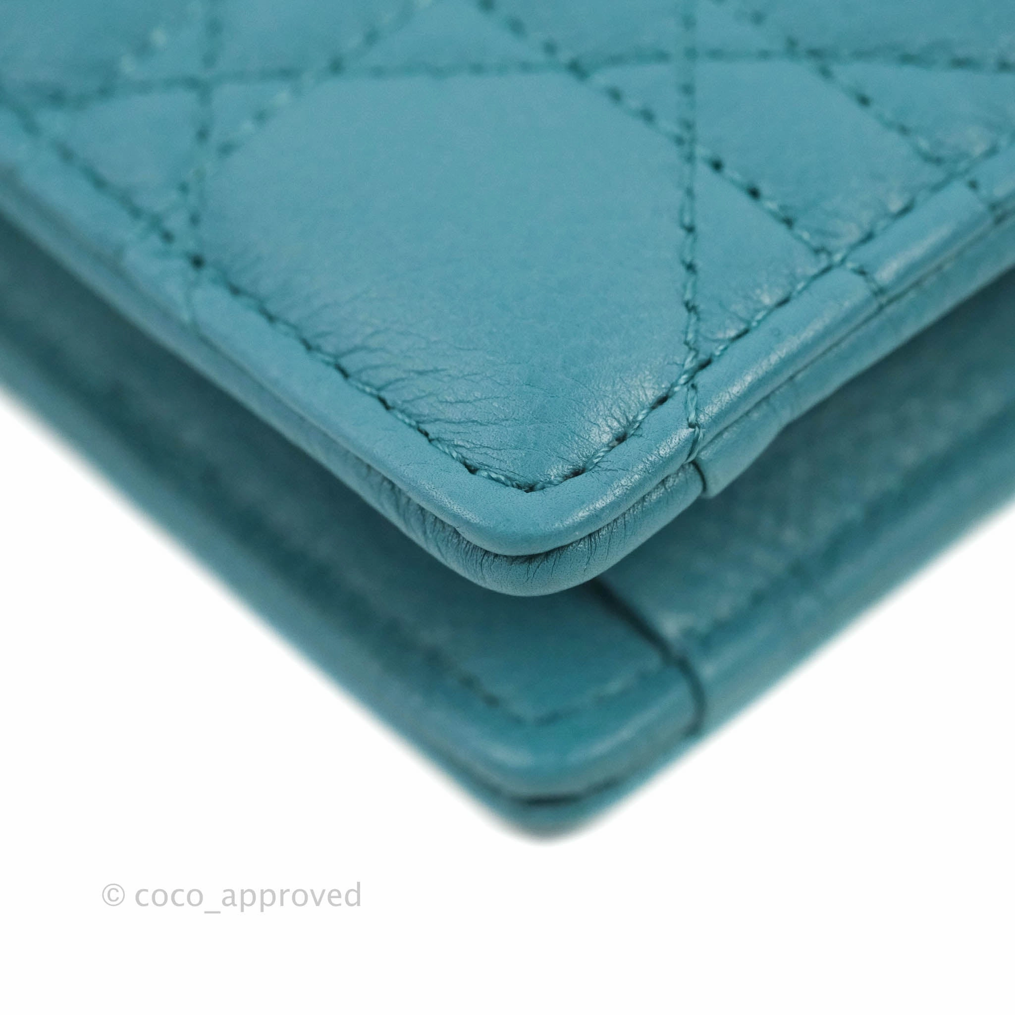 Dior Caro Zipped Pouch With Chain Azure Blue Supple Cannage Calfskin