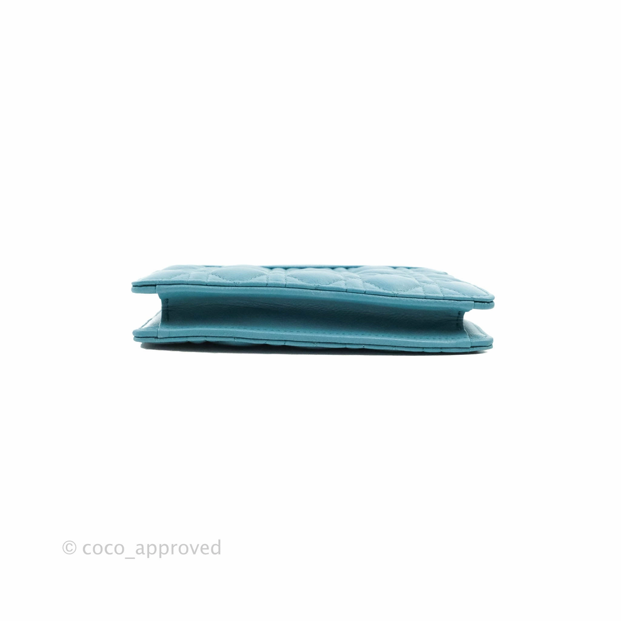 Dior Caro Zipped Pouch With Chain Azure Blue Supple Cannage Calfskin