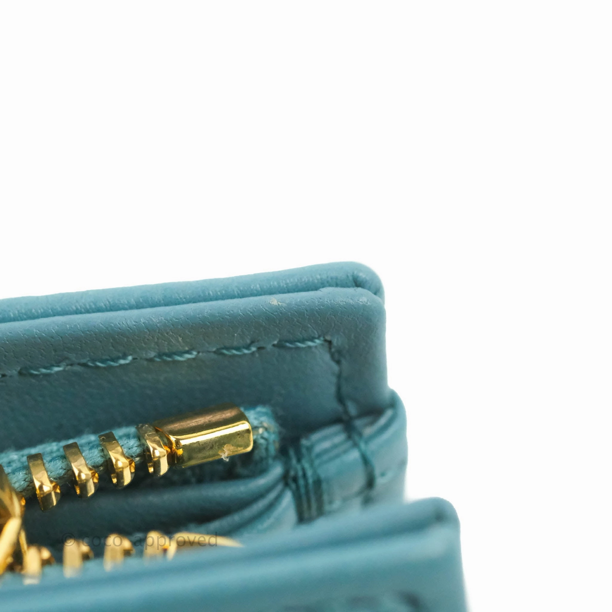 Dior Caro Zipped Pouch With Chain Azure Blue Supple Cannage Calfskin