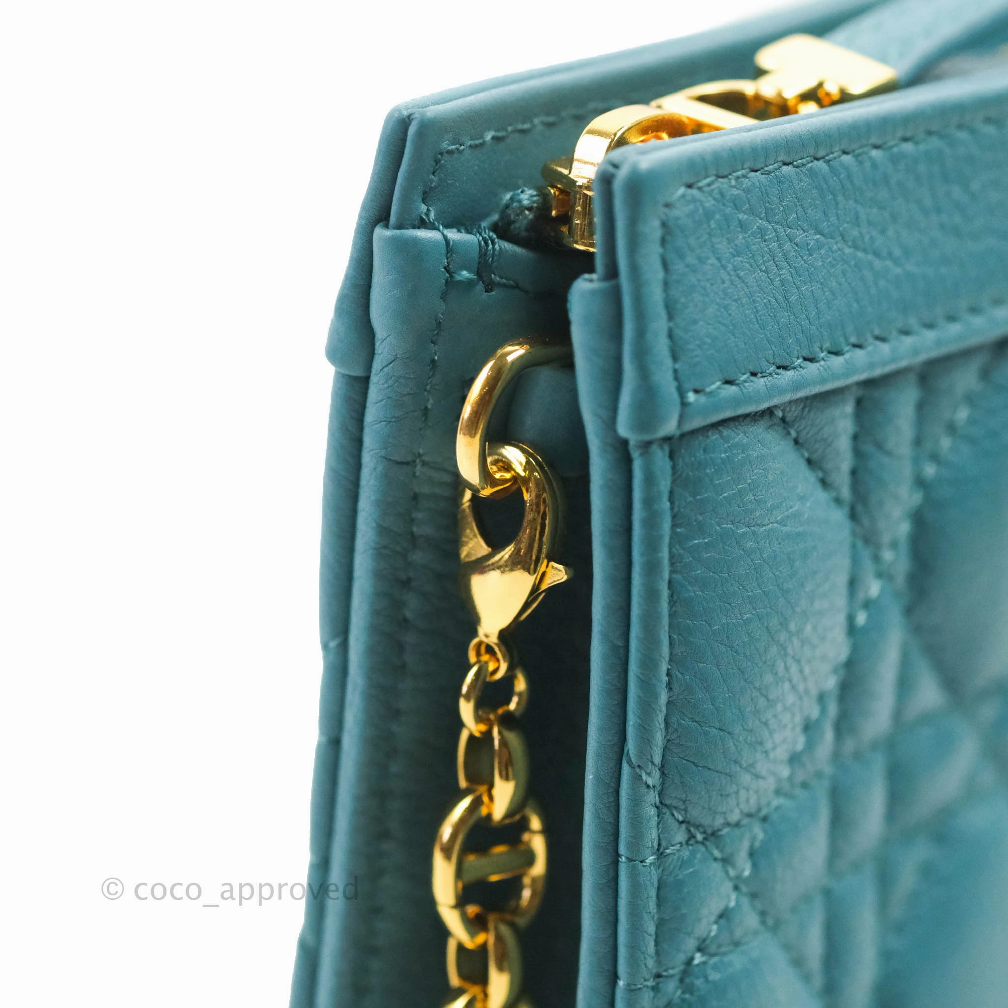 Dior Caro Zipped Pouch With Chain Azure Blue Supple Cannage Calfskin
