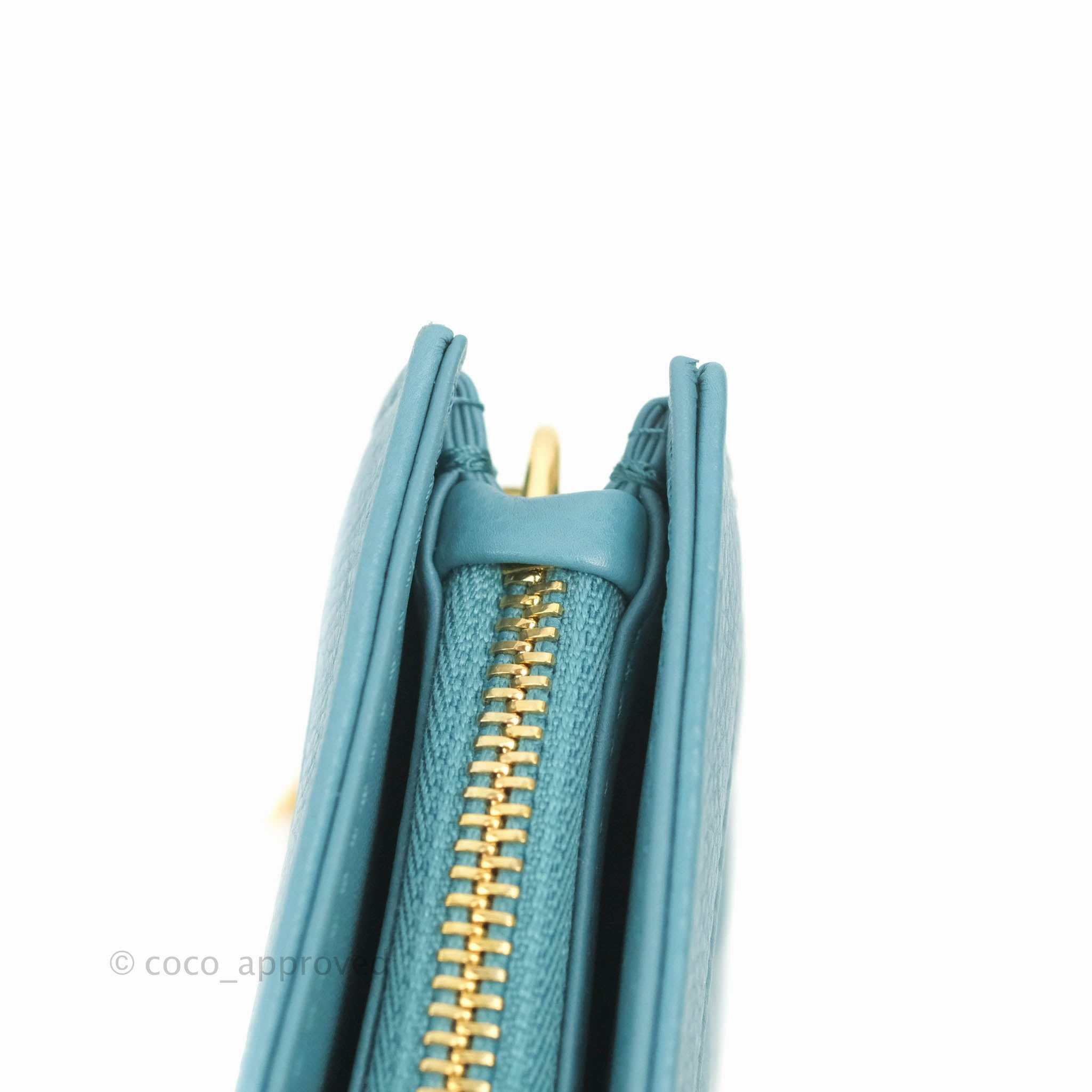 Dior Caro Zipped Pouch With Chain Azure Blue Supple Cannage Calfskin