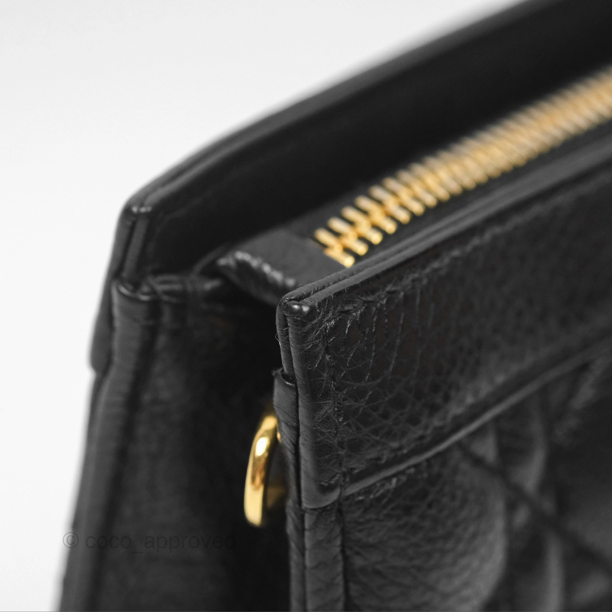 Dior Caro Zipped Pouch With Chain Black Cannage Calfskin