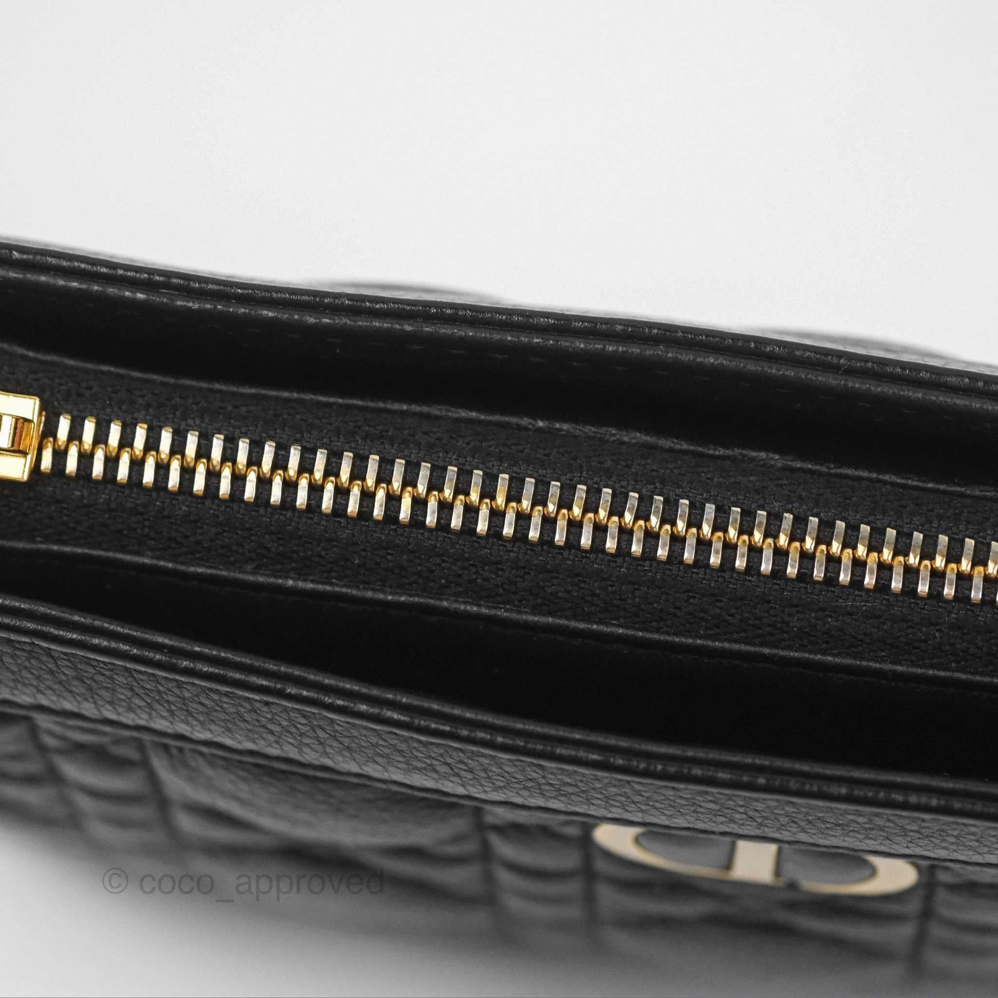 Dior Caro Zipped Pouch With Chain Black Cannage Calfskin