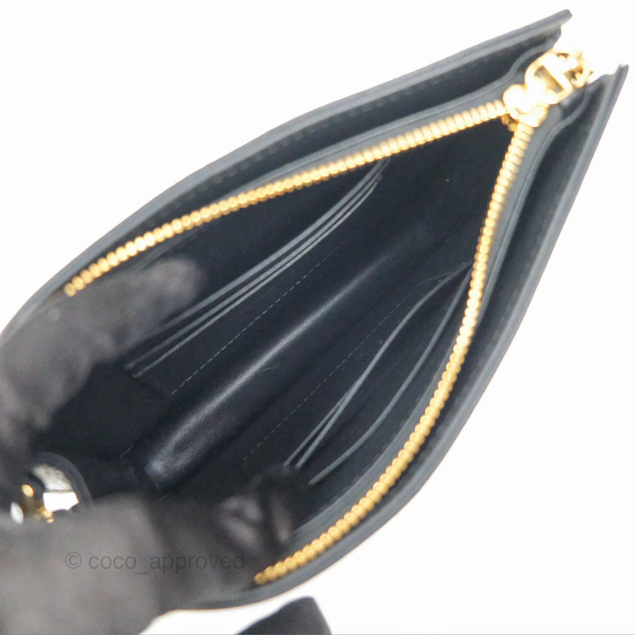 Dior Caro Zipped Pouch With Chain Black Cannage Calfskin