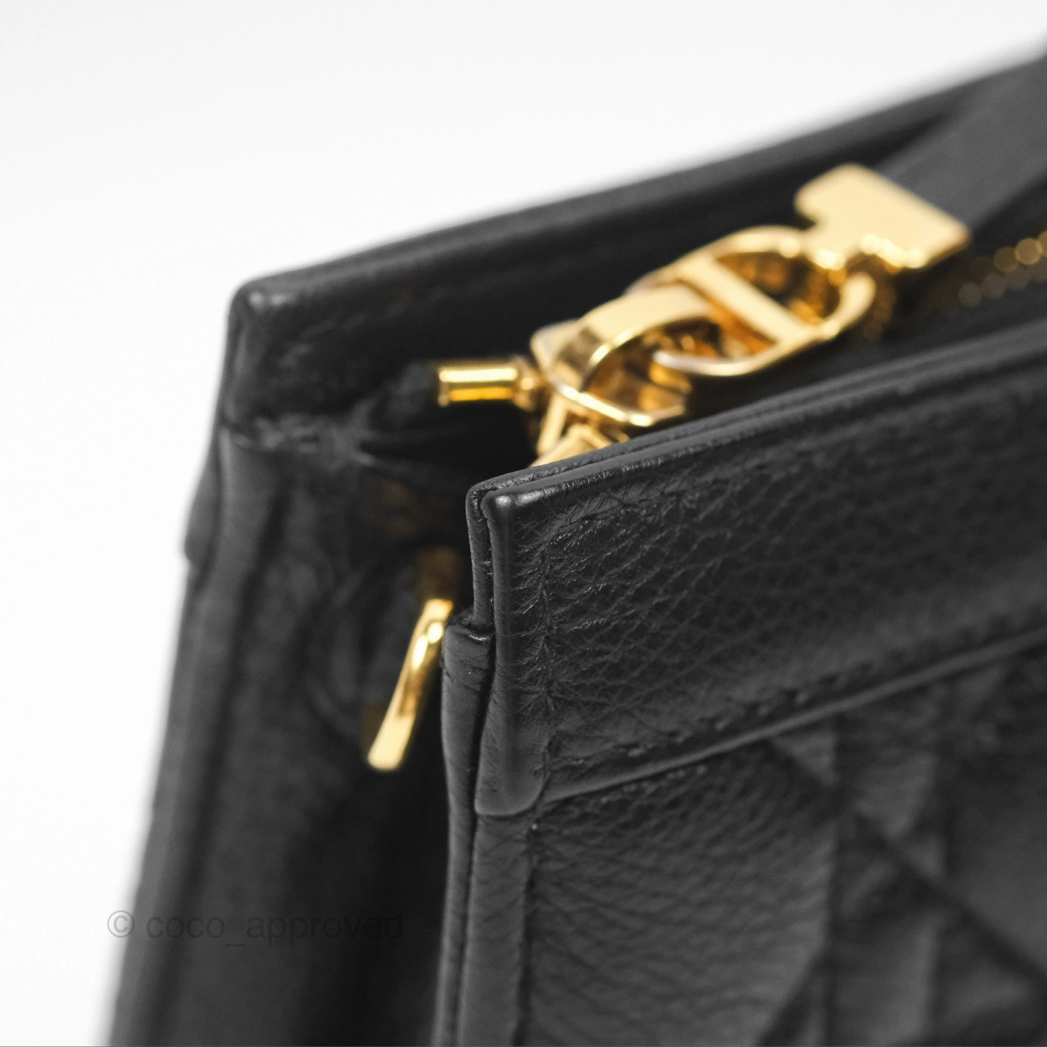 Dior Caro Zipped Pouch With Chain Black Cannage Calfskin
