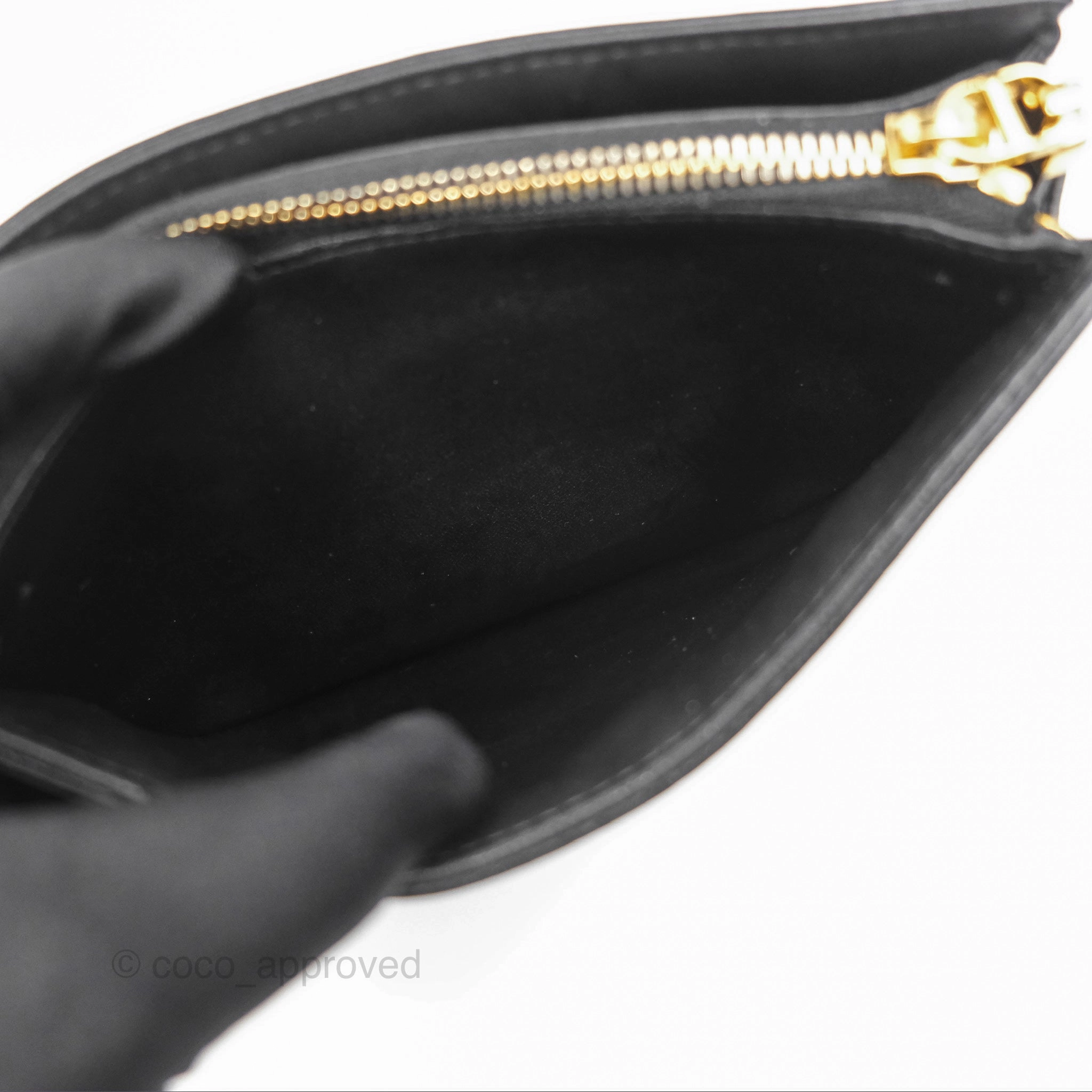 Dior Caro Zipped Pouch With Chain Black Cannage Calfskin