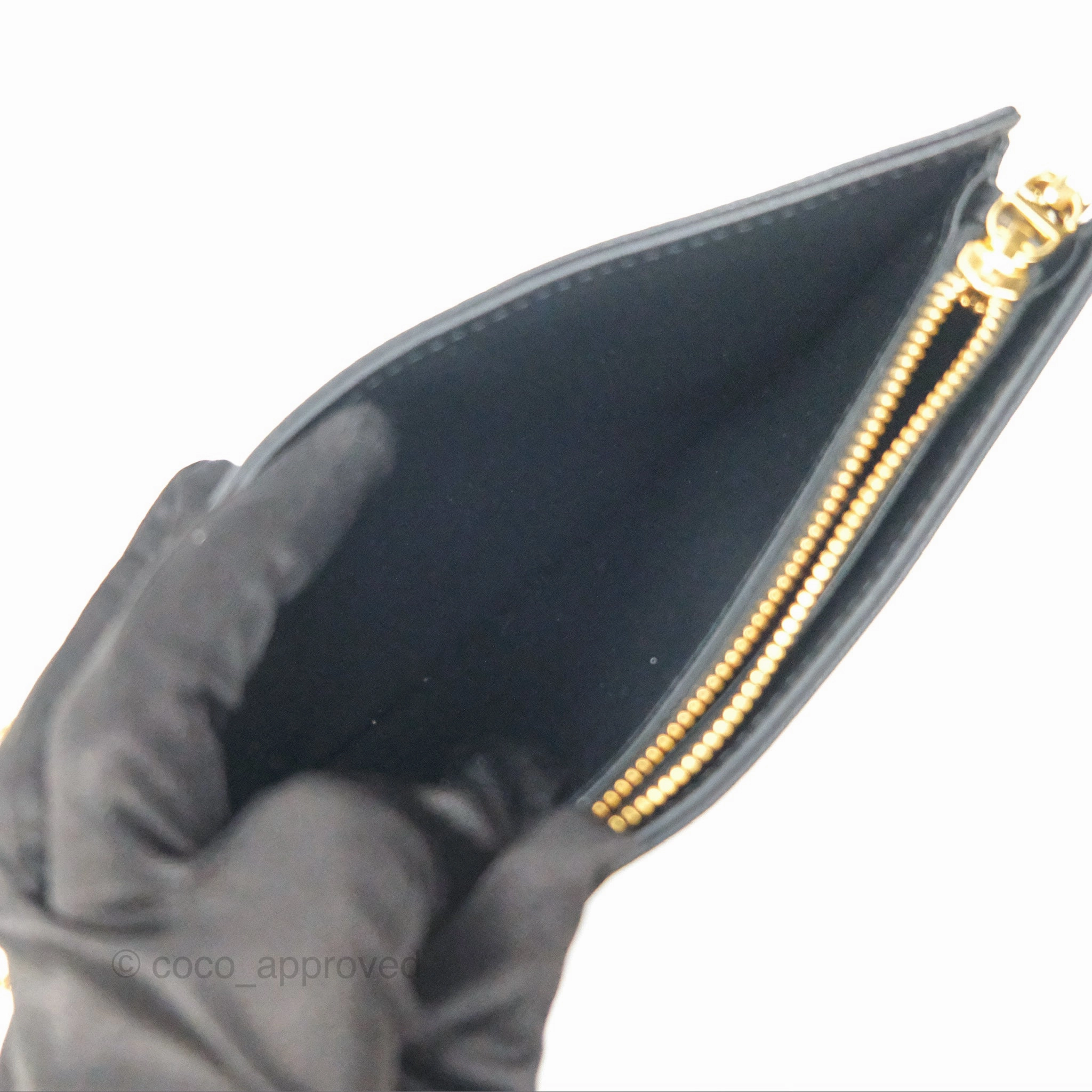 Dior Caro Zipped Pouch With Chain Black Cannage Calfskin