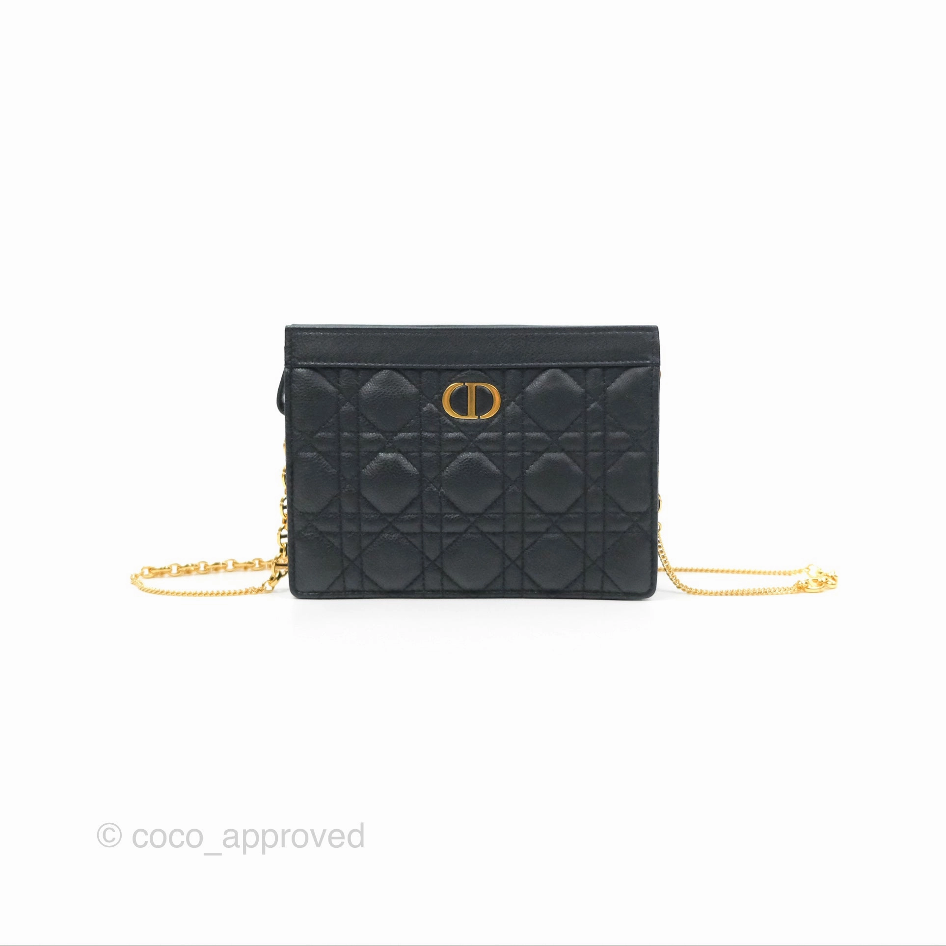 Dior Caro Zipped Pouch With Chain Black Cannage Calfskin
