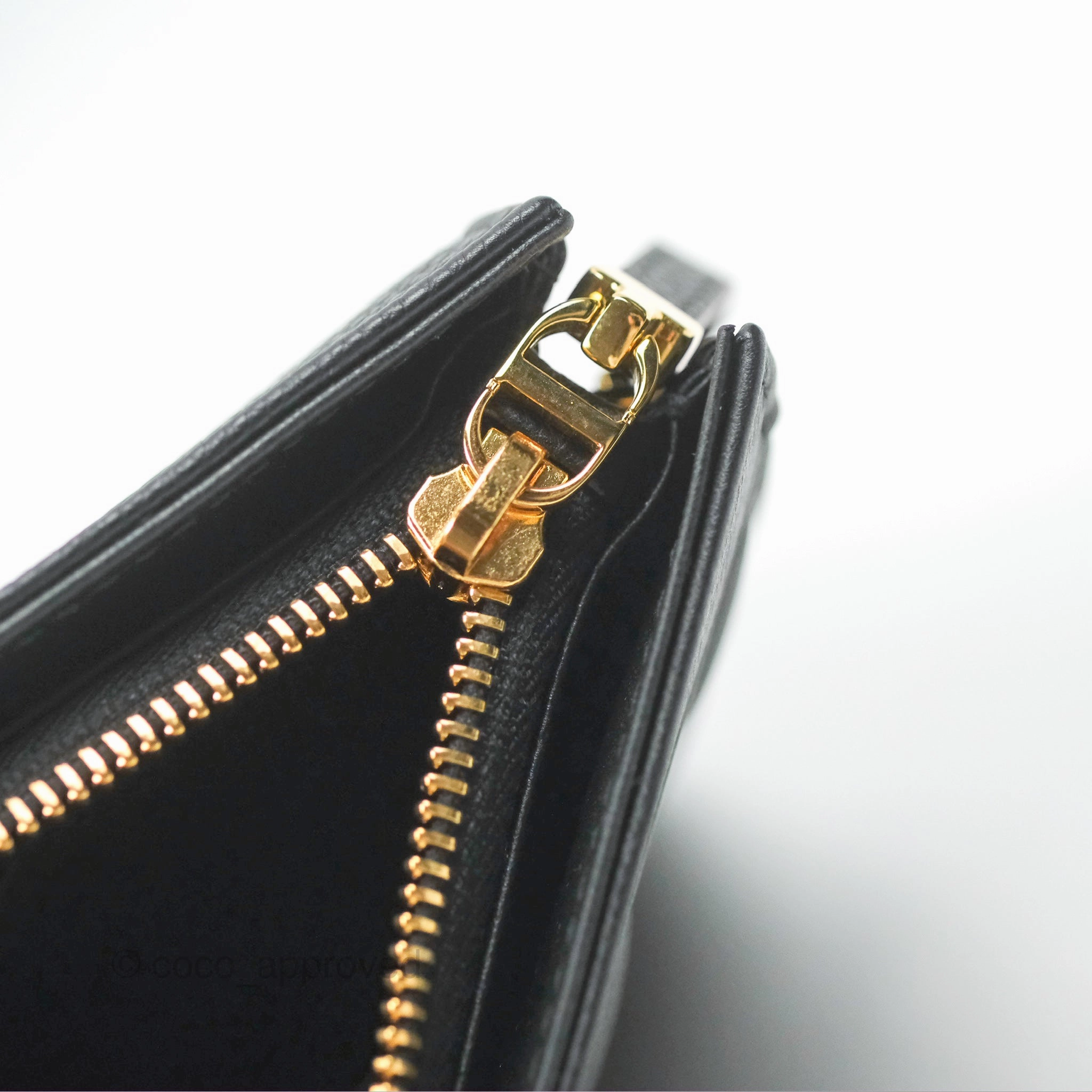 Dior Caro Zipped Pouch With Chain Black Cannage Calfskin