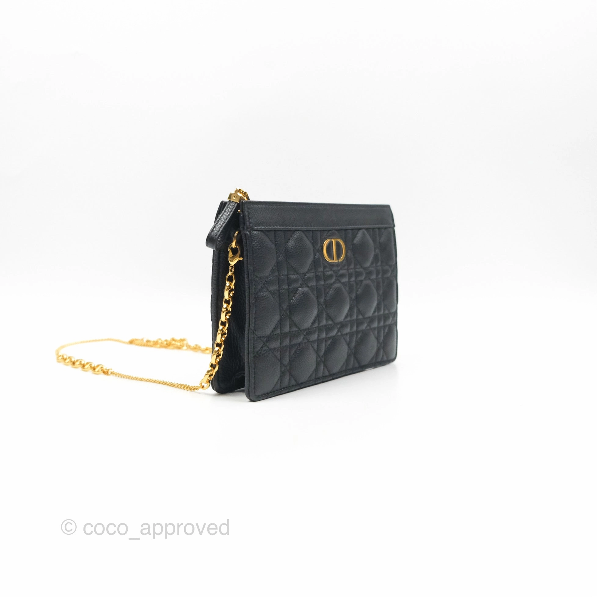 Dior Caro Zipped Pouch With Chain Black Cannage Calfskin