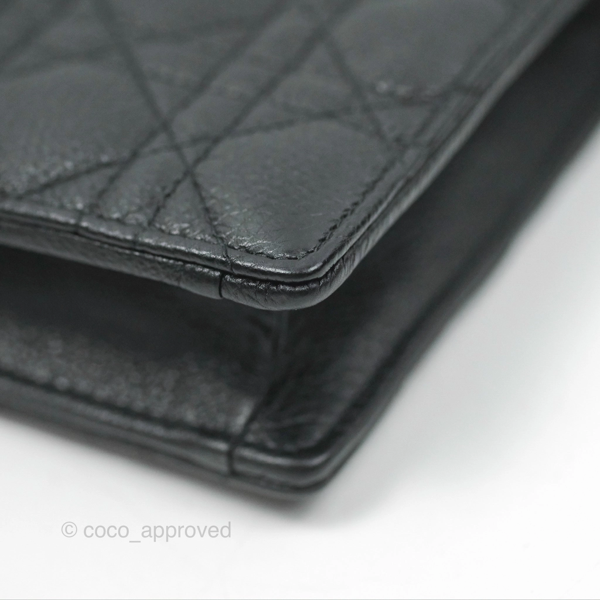 Dior Caro Zipped Pouch With Chain Black Cannage Calfskin