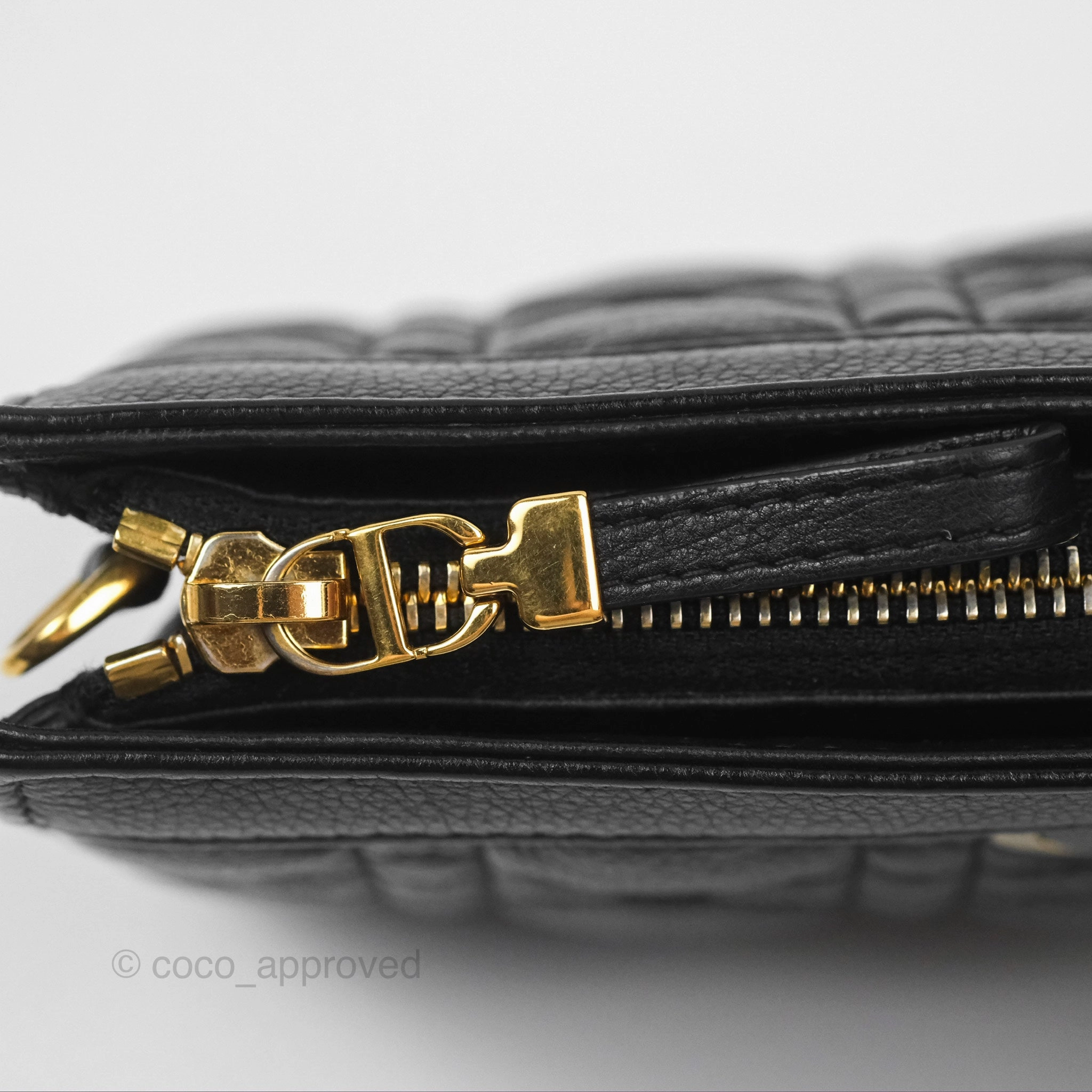 Dior Caro Zipped Pouch With Chain Black Cannage Calfskin