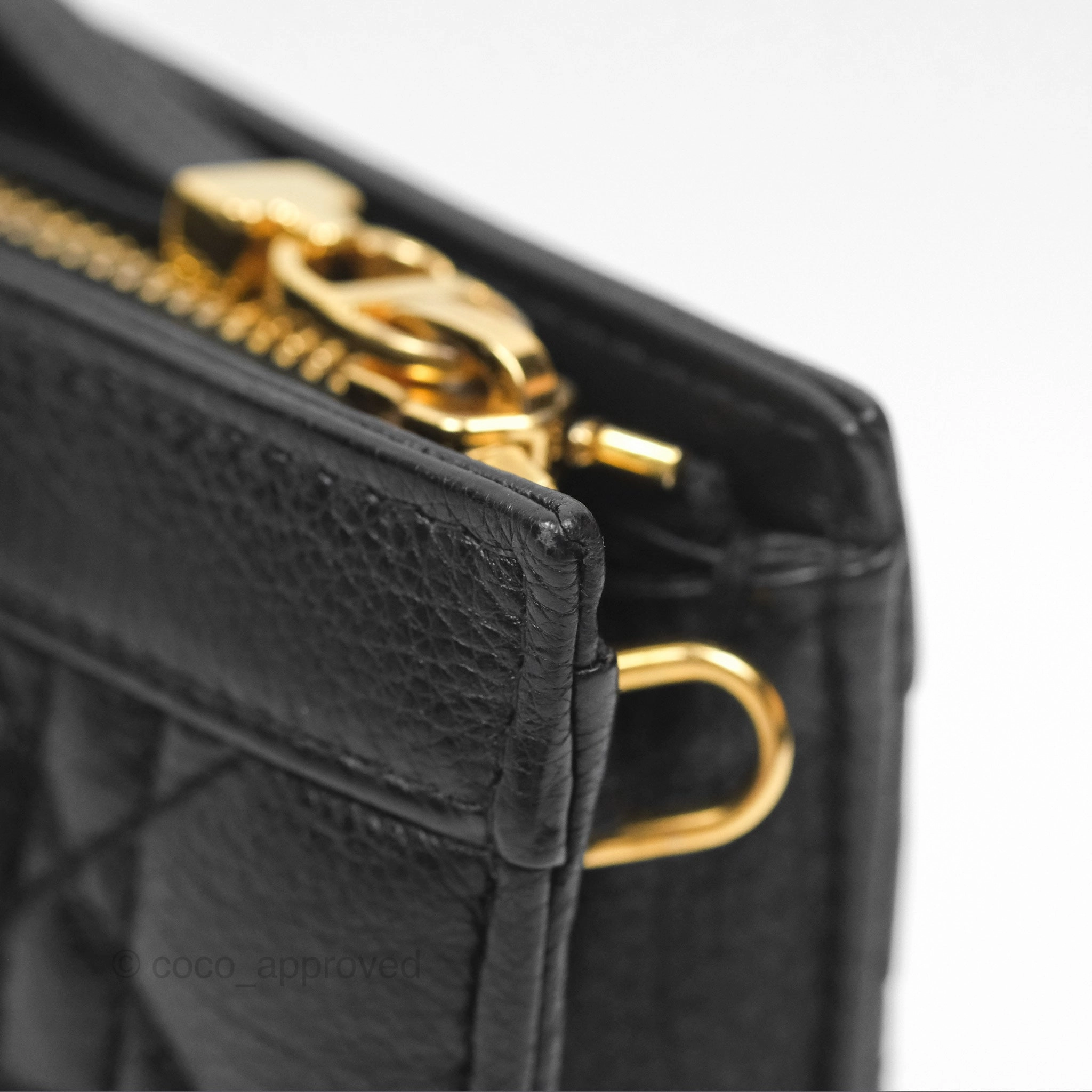 Dior Caro Zipped Pouch With Chain Black Cannage Calfskin