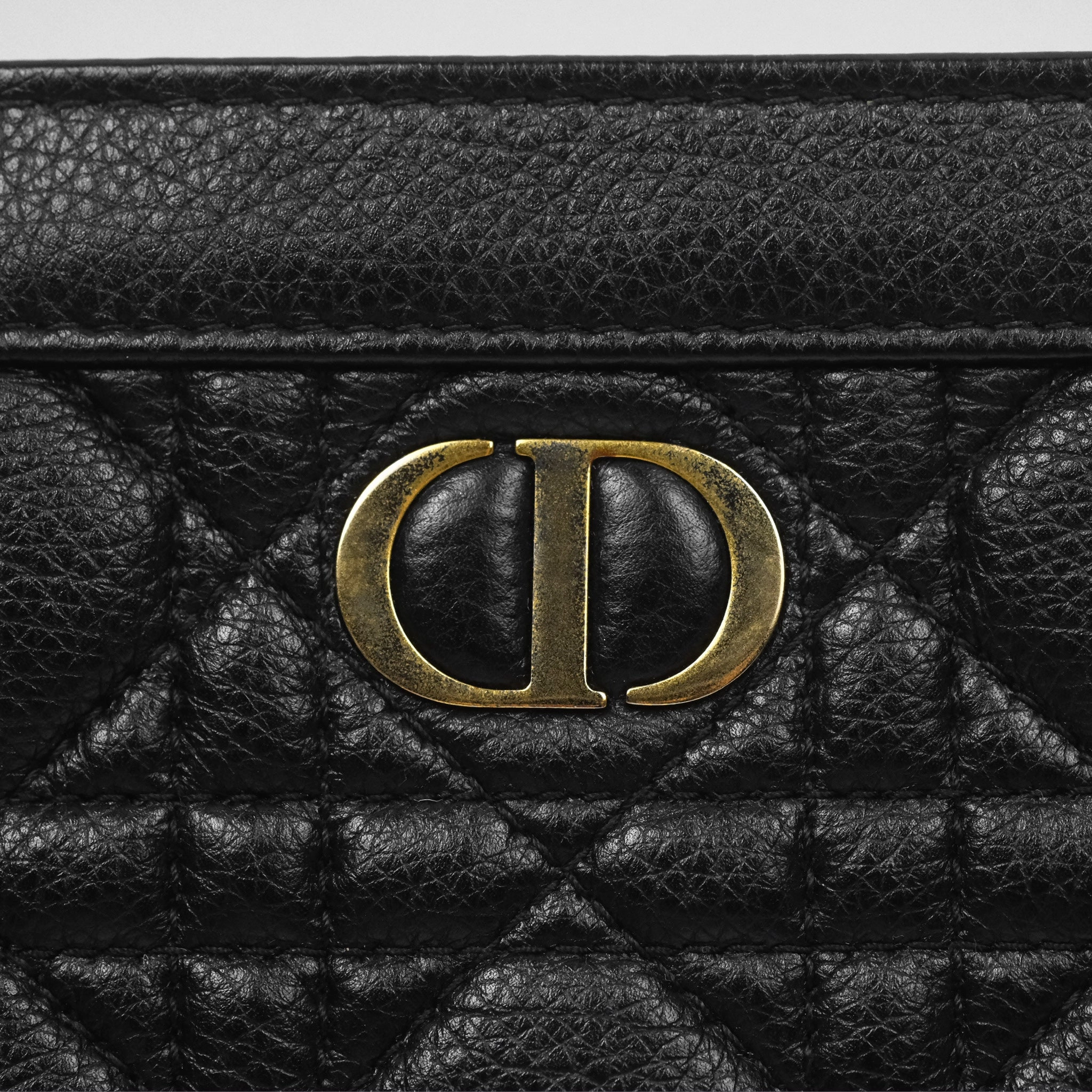 Dior Caro Zipped Pouch With Chain Black Cannage Calfskin