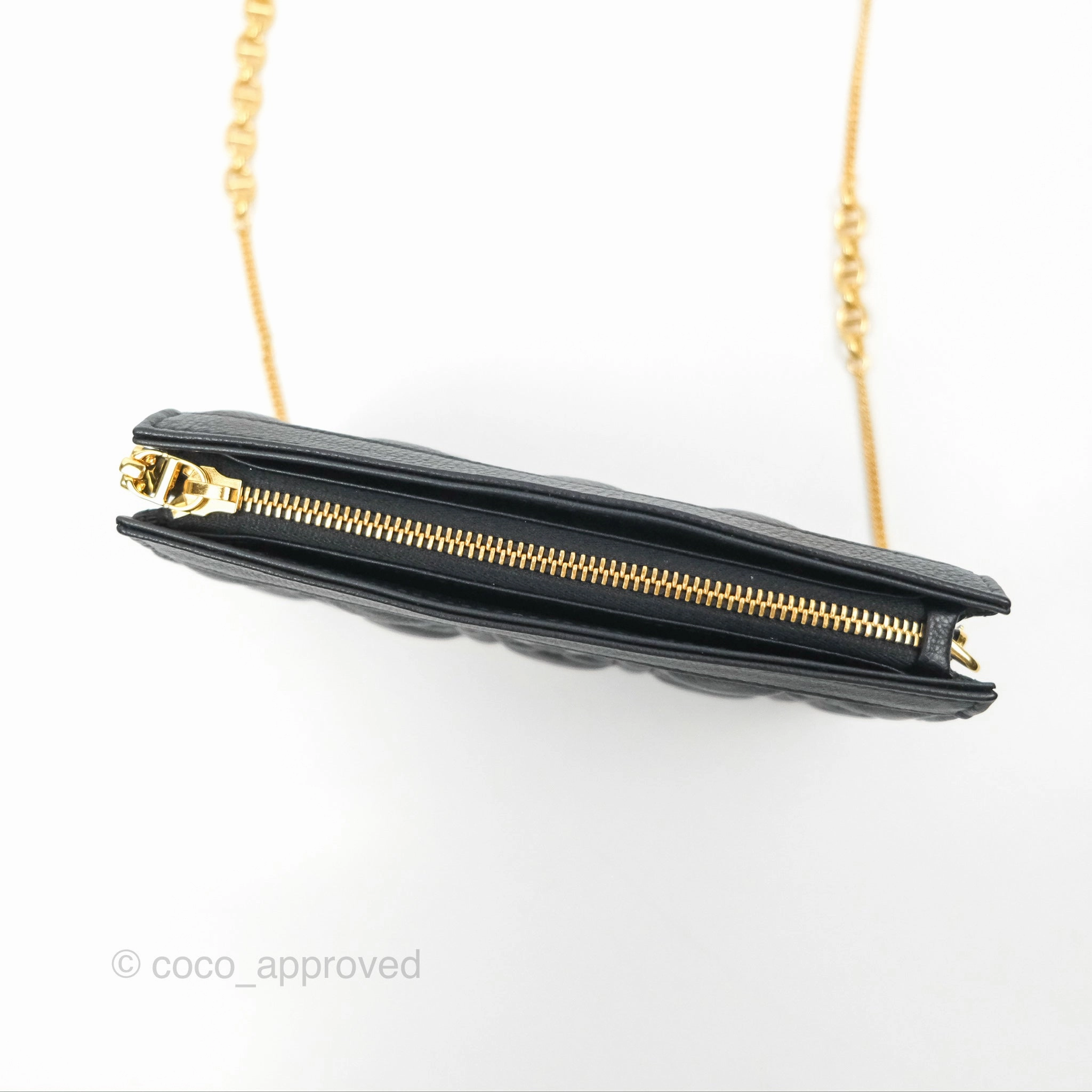 Dior Caro Zipped Pouch With Chain Black Cannage Calfskin