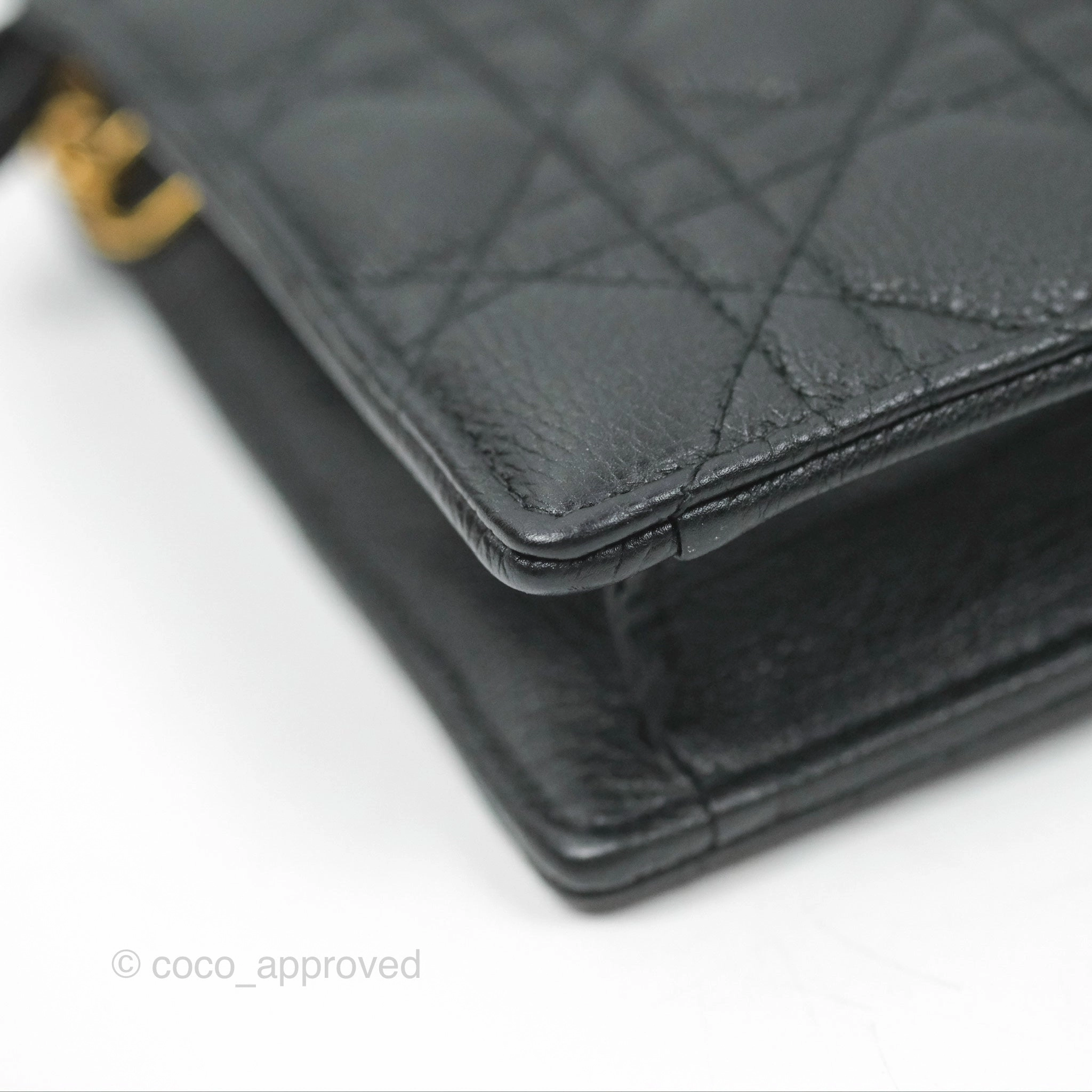 Dior Caro Zipped Pouch With Chain Black Cannage Calfskin