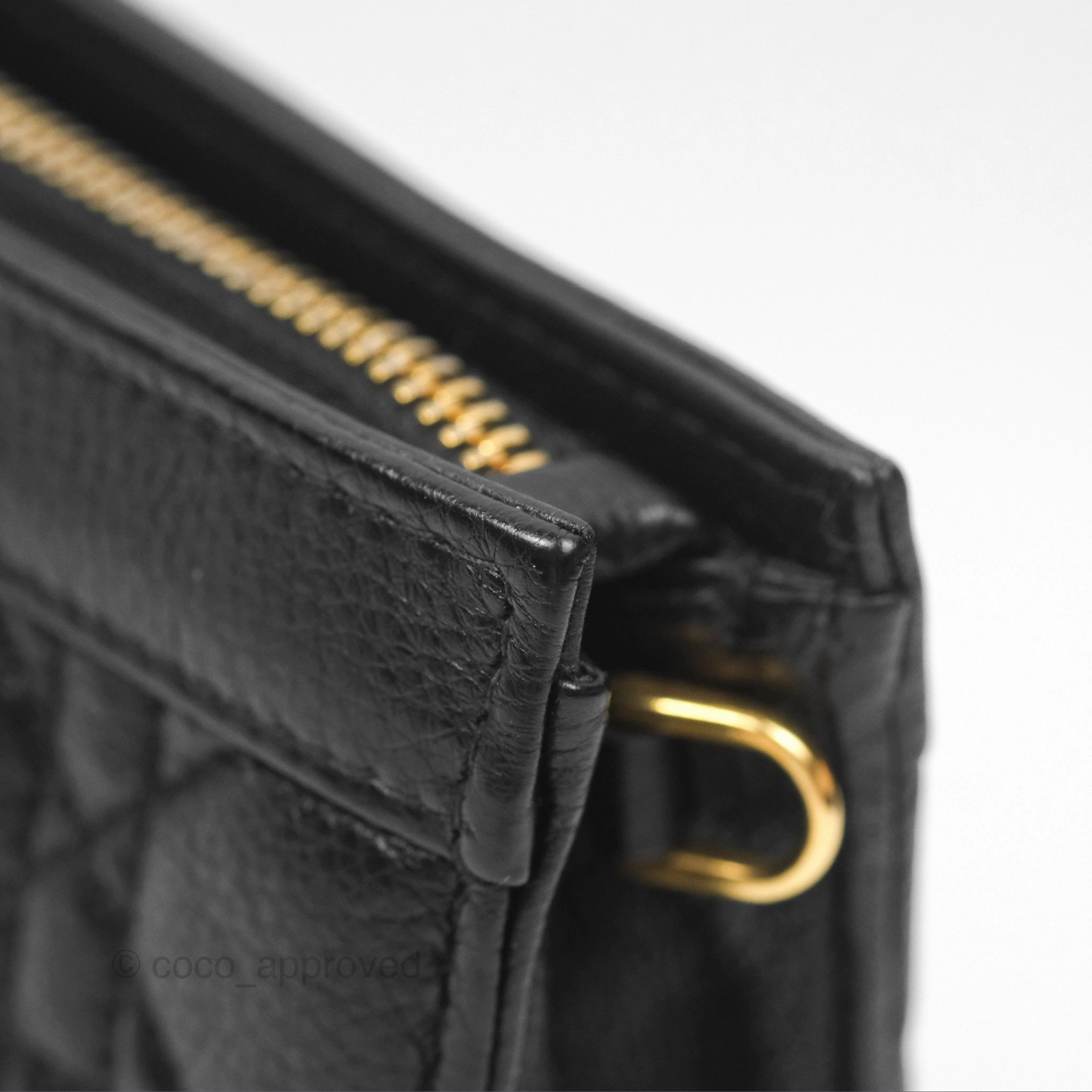 Dior Caro Zipped Pouch With Chain Black Cannage Calfskin