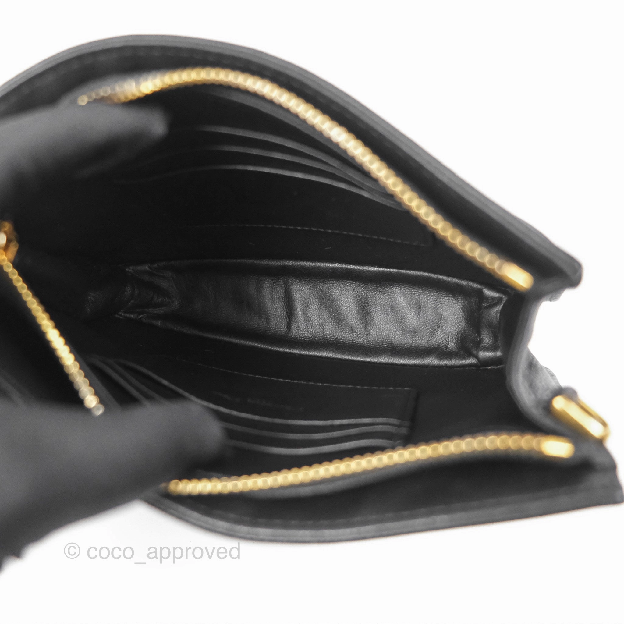 Dior Caro Zipped Pouch With Chain Black Cannage Calfskin