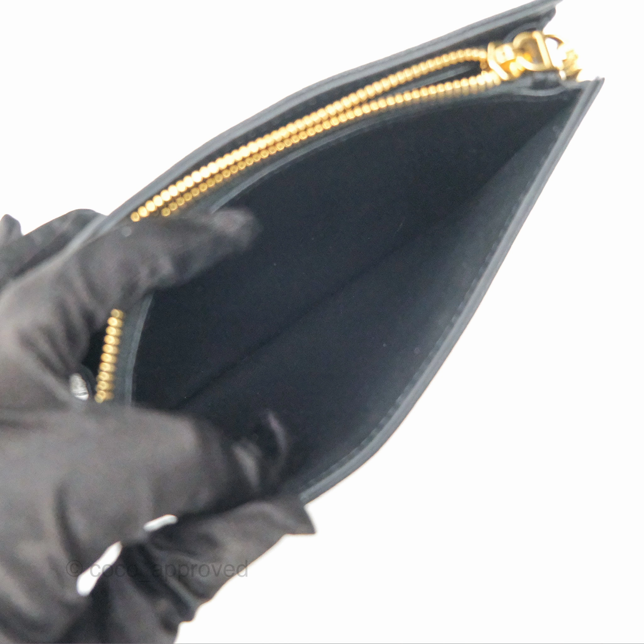 Dior Caro Zipped Pouch With Chain Black Cannage Calfskin