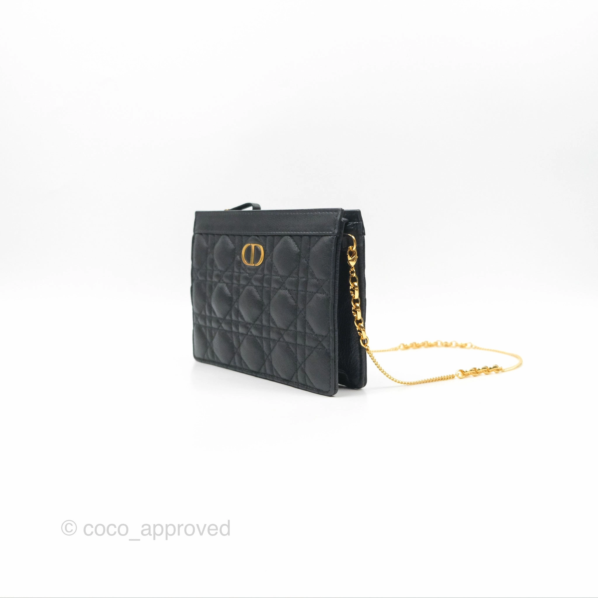 Dior Caro Zipped Pouch With Chain Black Cannage Calfskin