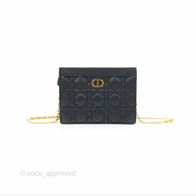 Dior Caro Zipped Pouch With Chain Black Cannage Calfskin