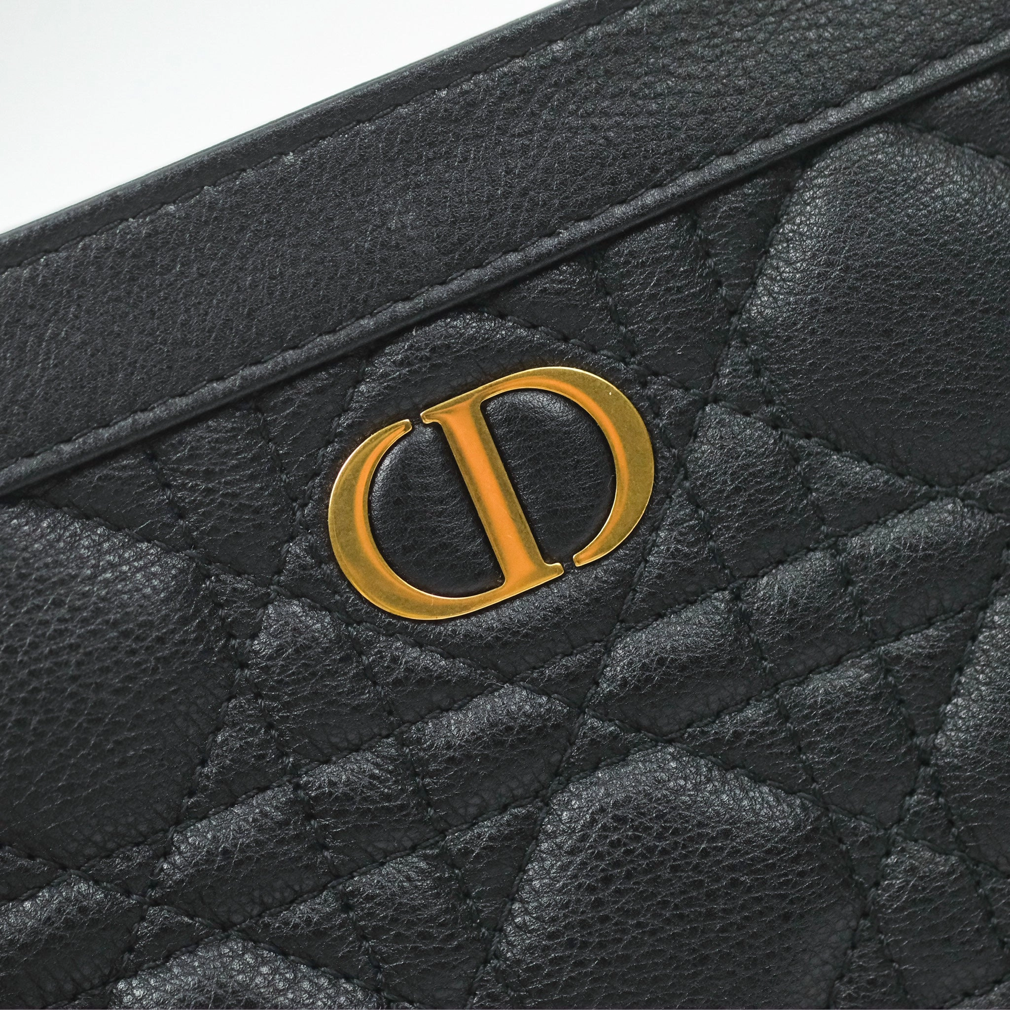 Dior Caro Zipped Pouch With Chain Black Cannage Calfskin