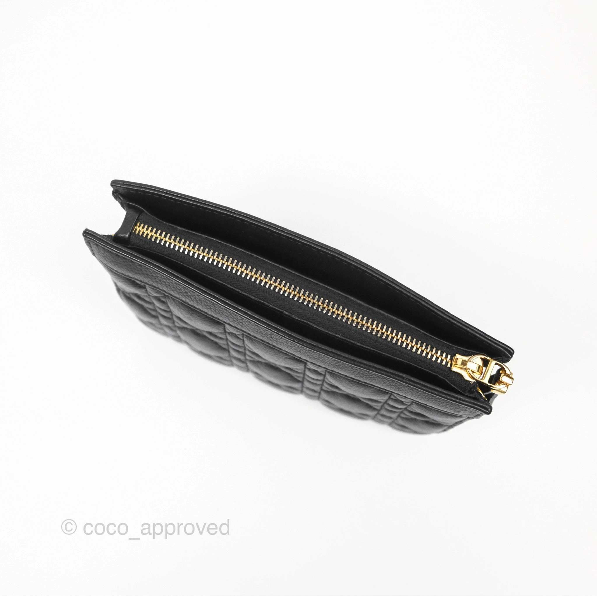 Dior Caro Zipped Pouch With Chain Black Cannage Calfskin