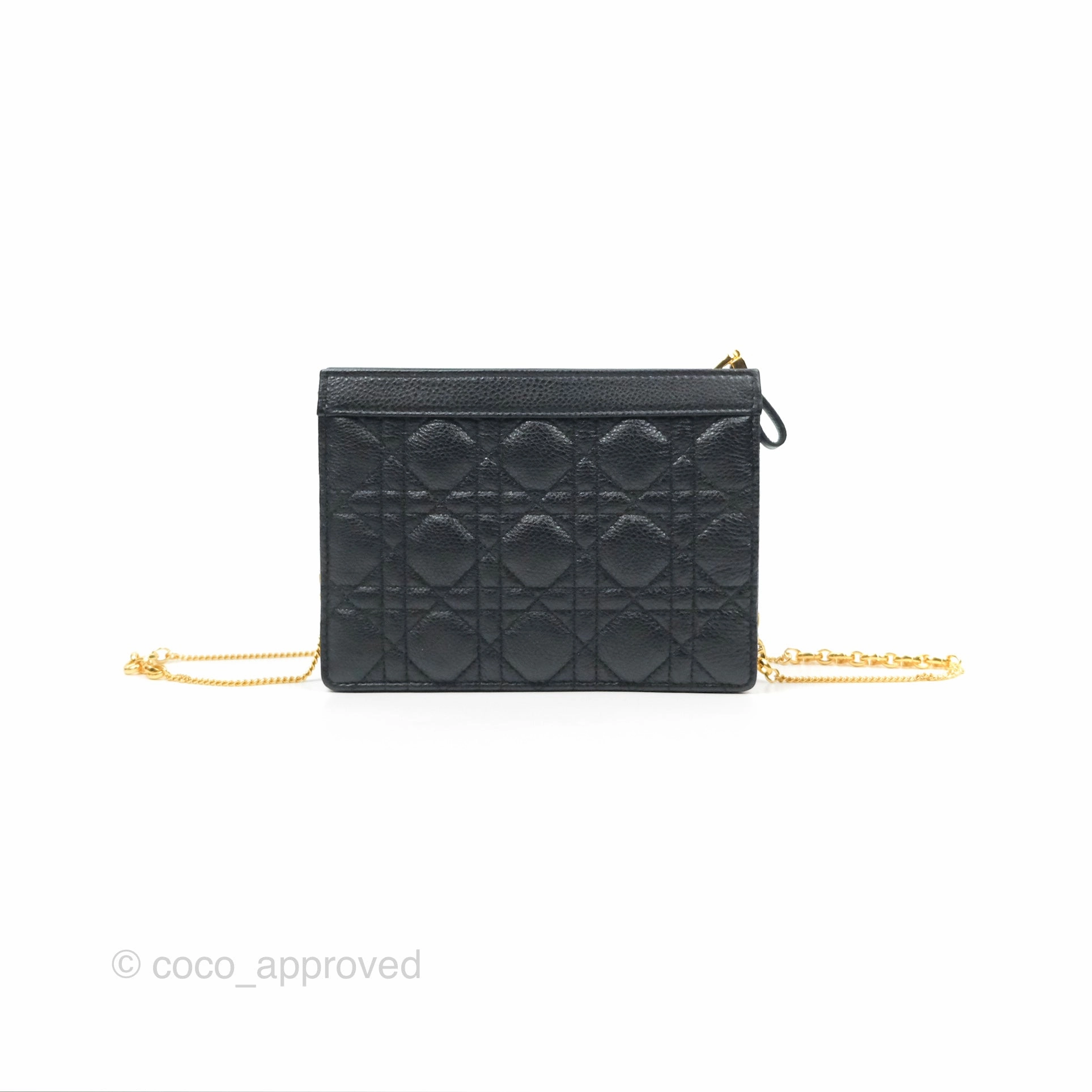 Dior Caro Zipped Pouch With Chain Black Cannage Calfskin