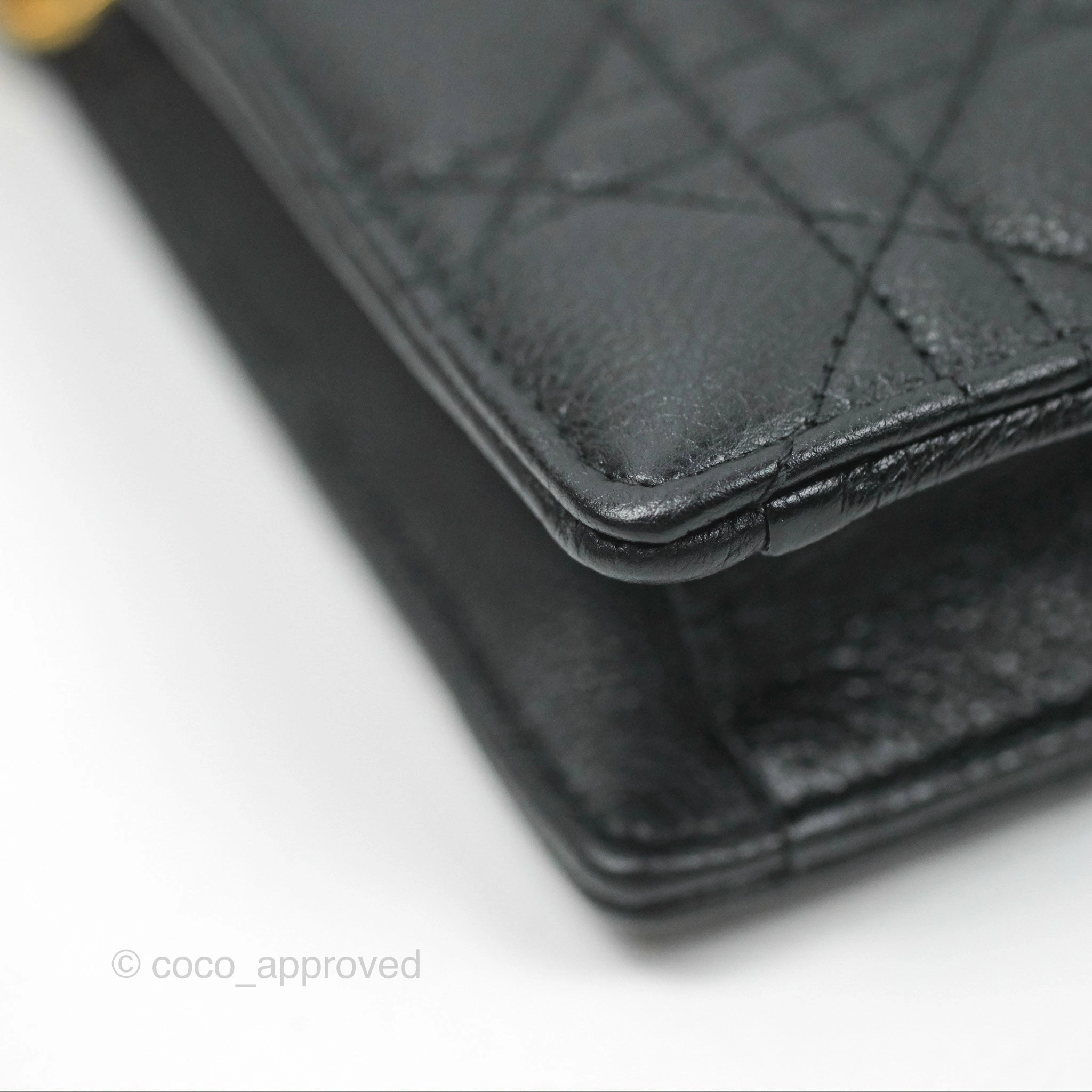Dior Caro Zipped Pouch With Chain Black Cannage Calfskin