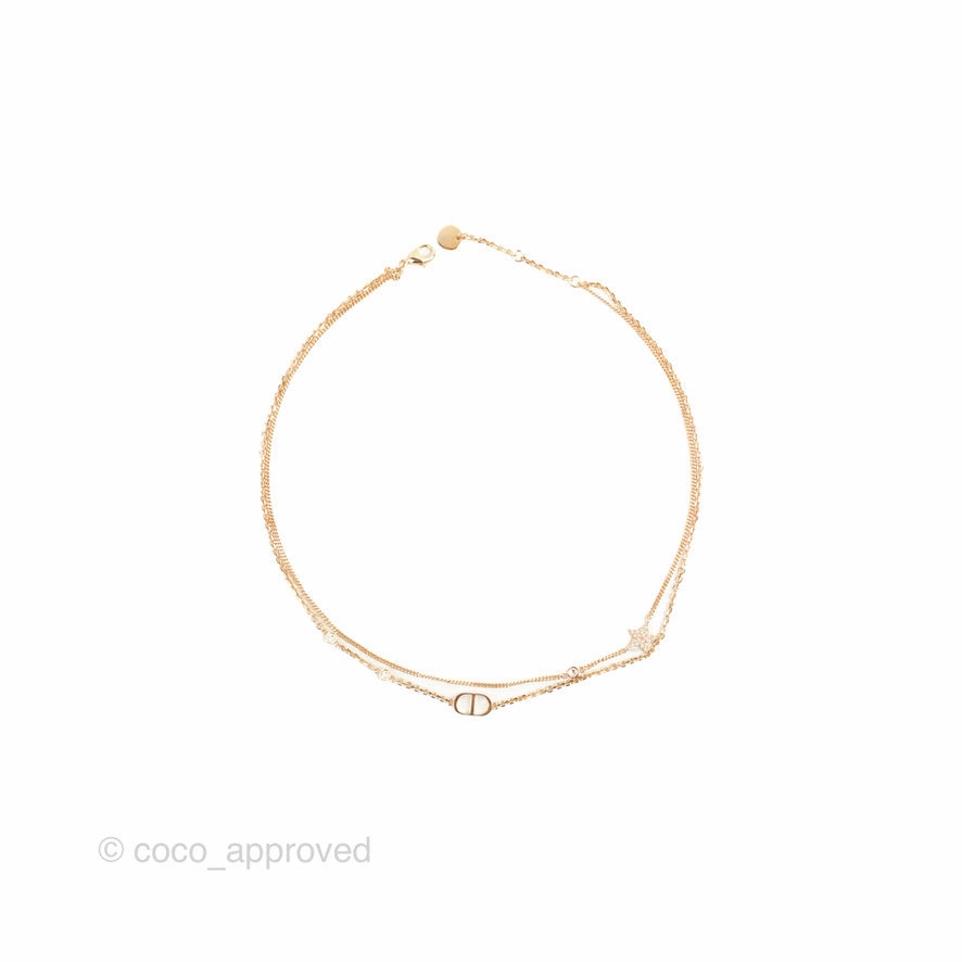 Dior CD Petit Double Necklace Crystal Rose Gold Tone