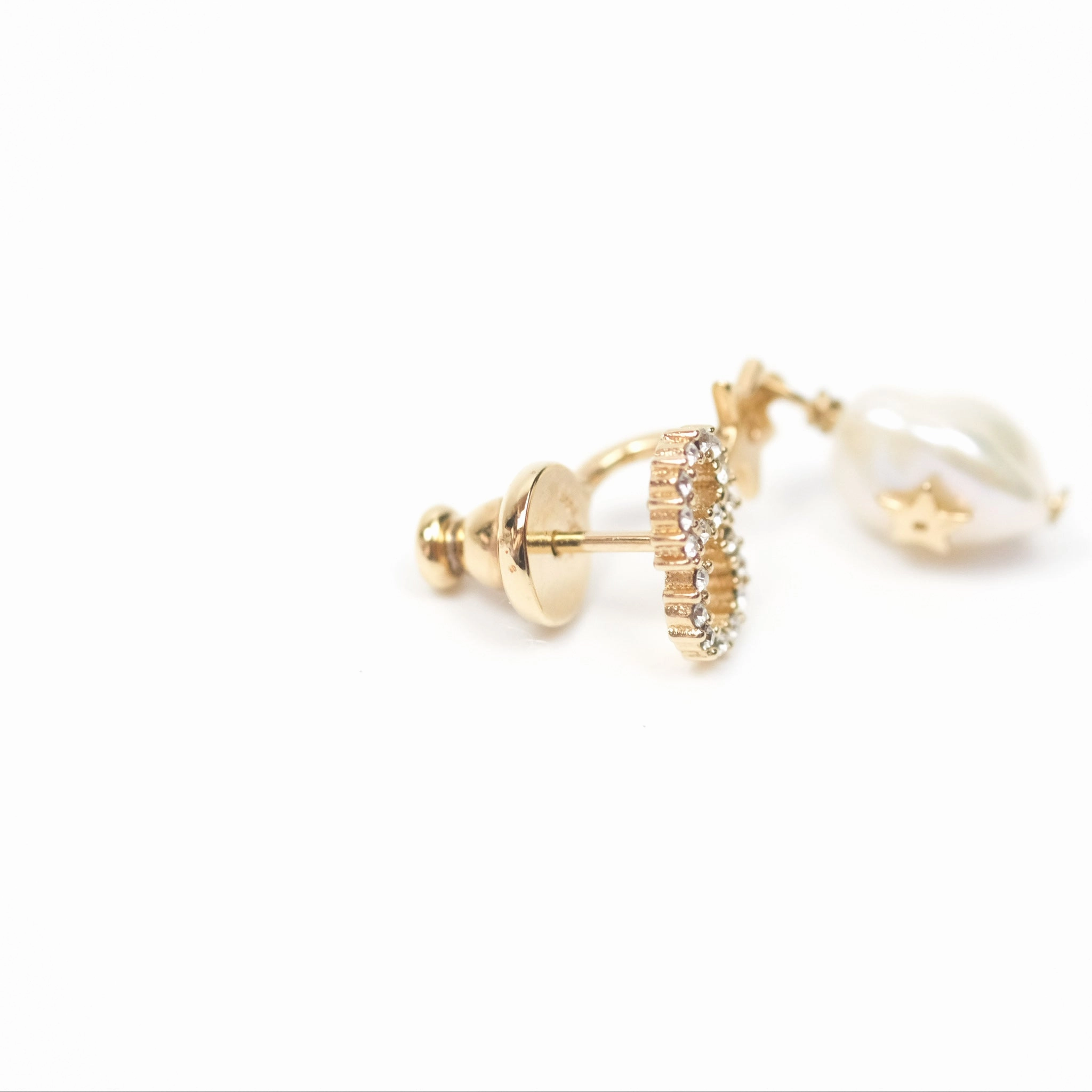 Dior CD Star Pearl Drop Earrings Gold Tone