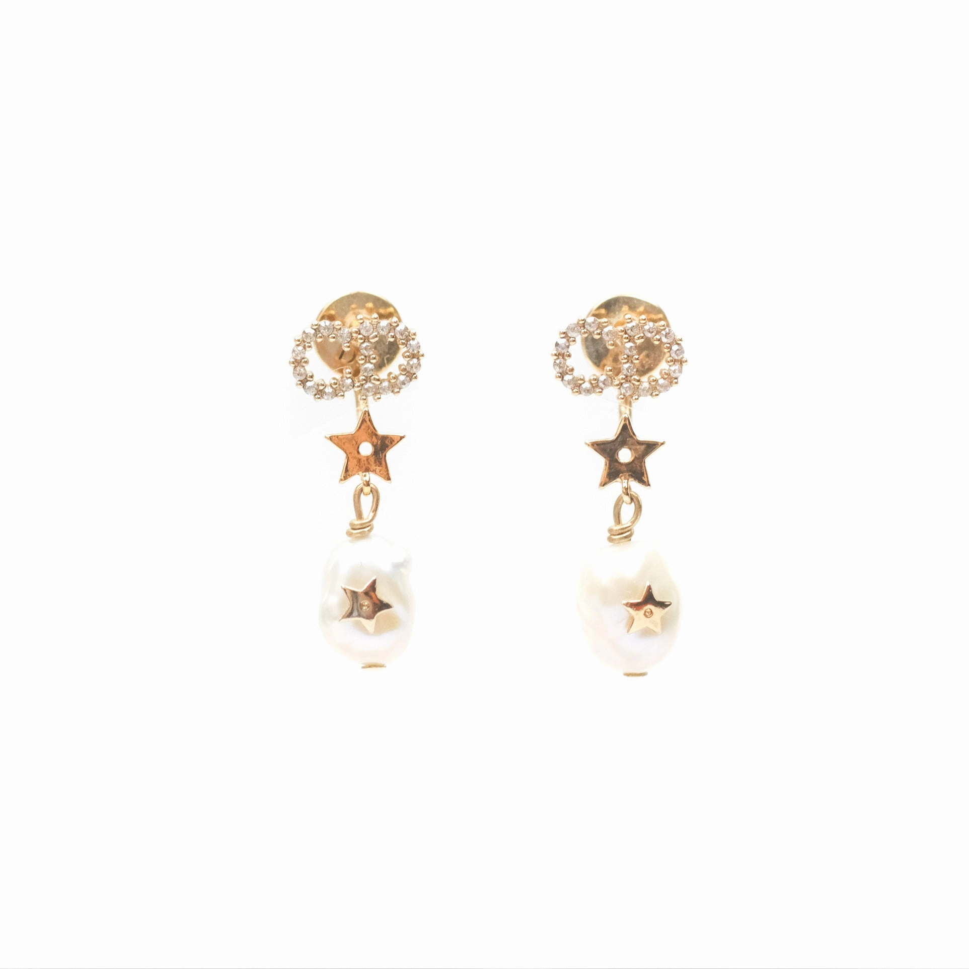 Dior CD Star Pearl Drop Earrings Gold Tone