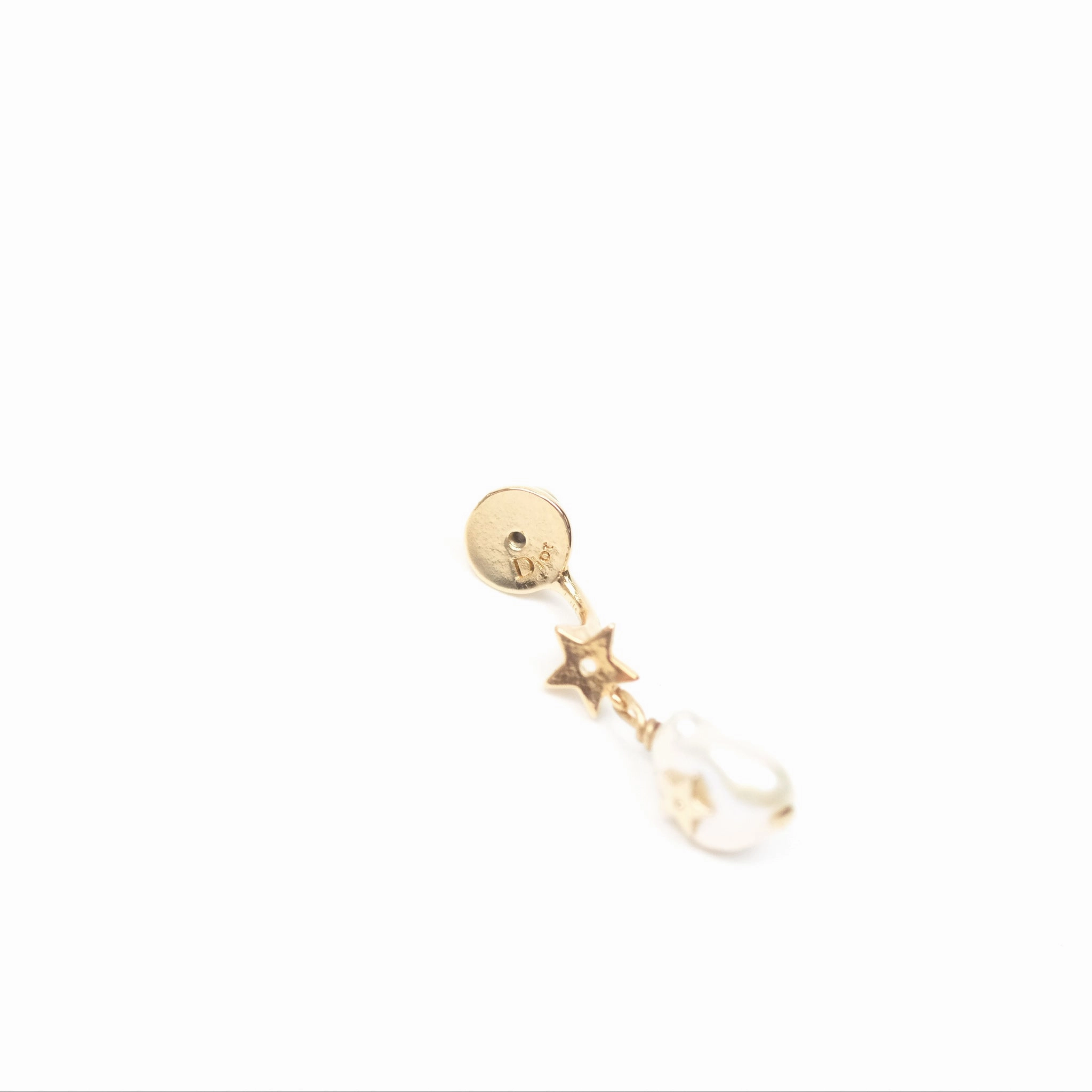 Dior CD Star Pearl Drop Earrings Gold Tone