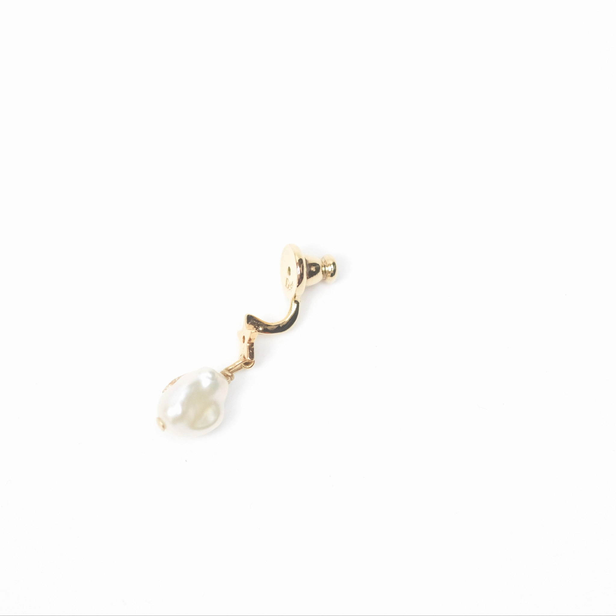 Dior CD Star Pearl Drop Earrings Gold Tone