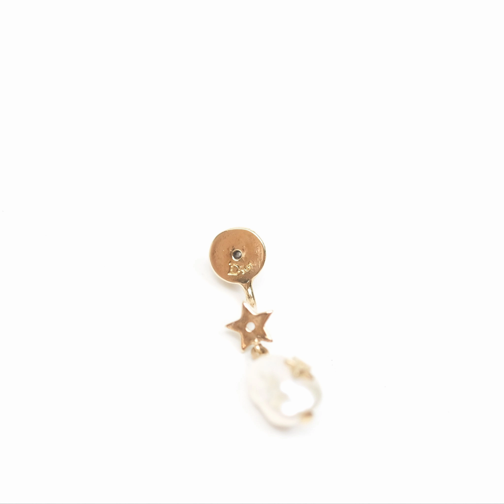 Dior CD Star Pearl Drop Earrings Gold Tone